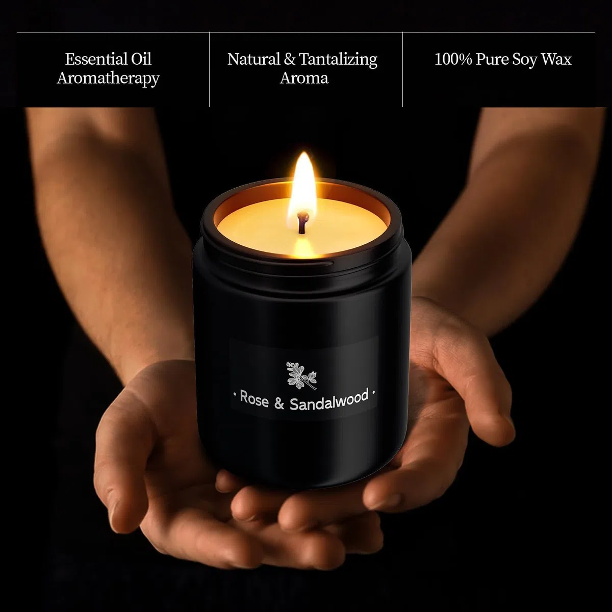 Velas perfumadas para el hogar, vela de aromaterapia con fuerte fragancia – 7.6 onzas, 100% cera de soja – Velas de Navidad perfumadas para hombres y mujeres en tarro negro, rosa y sándalo