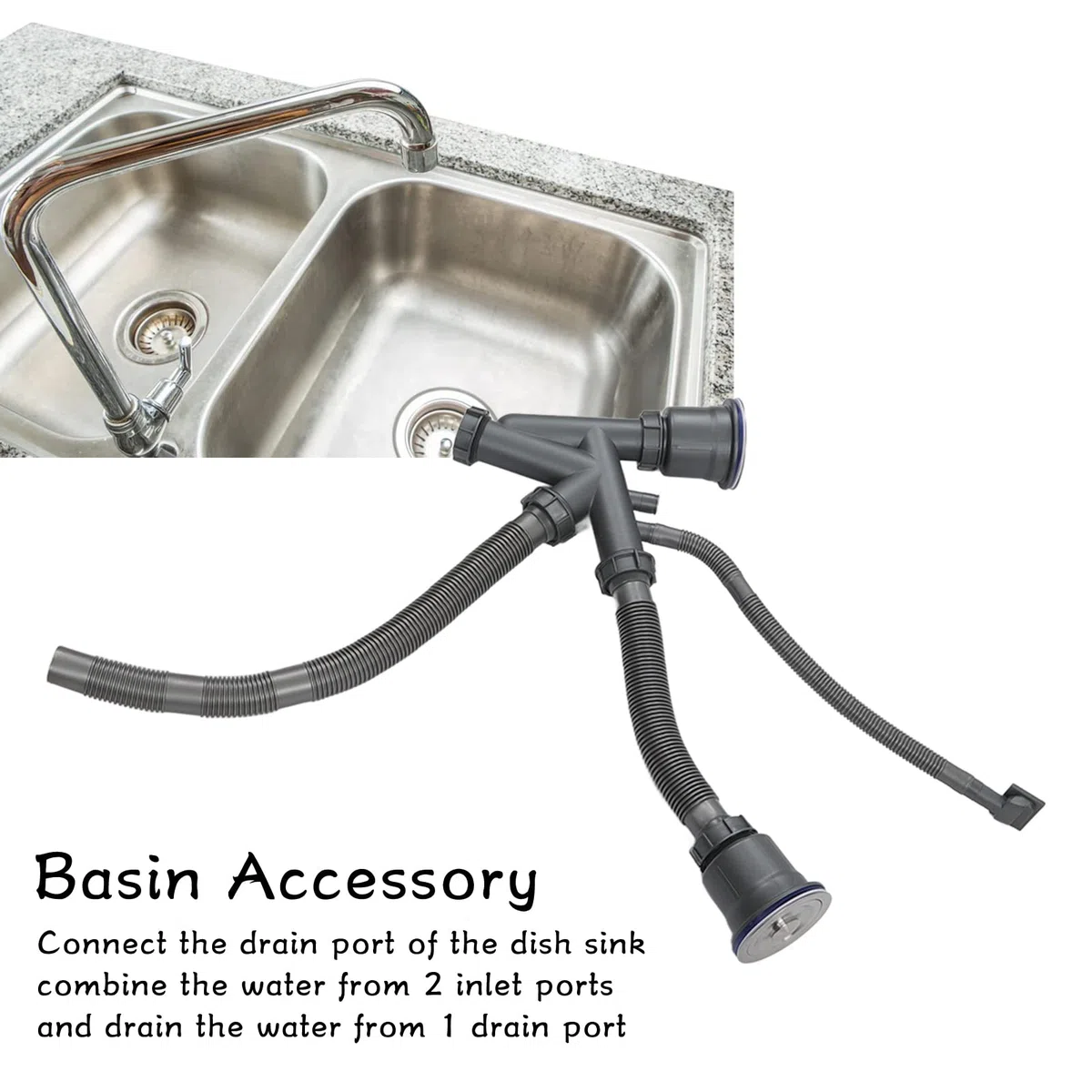 Desagües Dobles para Fregadero de Cocina, Desagüe de 110 Mm/4, 3 Pulgadas, Desagüe de Doble Lavabo de 50 Mm/2 Pulgadas, Flexible y Extensible, Drenaje Rápido, No Es Fácil de Obstruir para Desagüe
