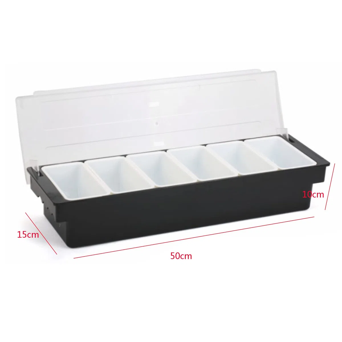 Contenedor de ingredientes ABS con tapa, recipiente para especias y ingredientes, 6 compartimentos de 200 ml, para limones, frutas, aceitunas y cócteles, pizza