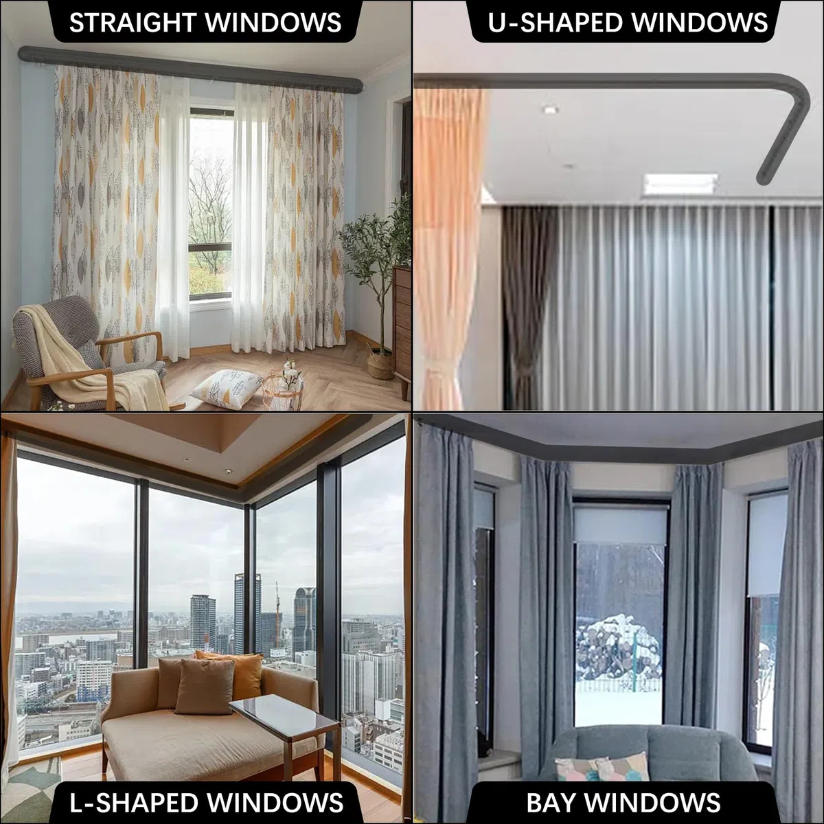Riel de cortina de techo flexible de 3 m, riel de cortina curvado con ruedas silenciosas, ideal para ventanas de ducha, separadores de habitaciones de autocaravanas, privacidad y decoración del hogar