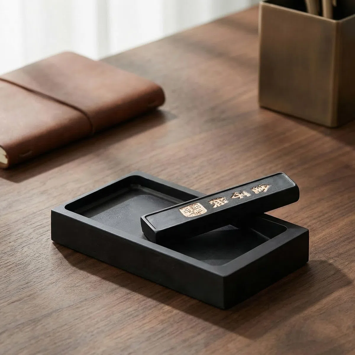 Piedra de Tinta para Escribir con Barra de Tinta Negra, Piedra de Entintar Fácil de Limpiar y Lavable, Adecuado para Caligrafía China y Decoración de Sala de Lectura
