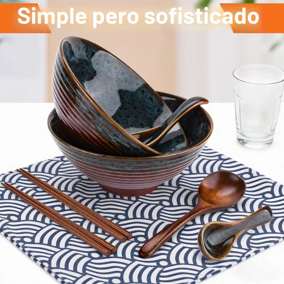 2 Juegos Tazón de Ramen Japonés,Juegode Cuencos de Ramen 1000ml,Ramen Bowl de Cerámica con Palillos y Cuchara, Tazones de Sopa de Fideos para Ensalada Frutas, Verduras, Fideos, Cereales, Sopa