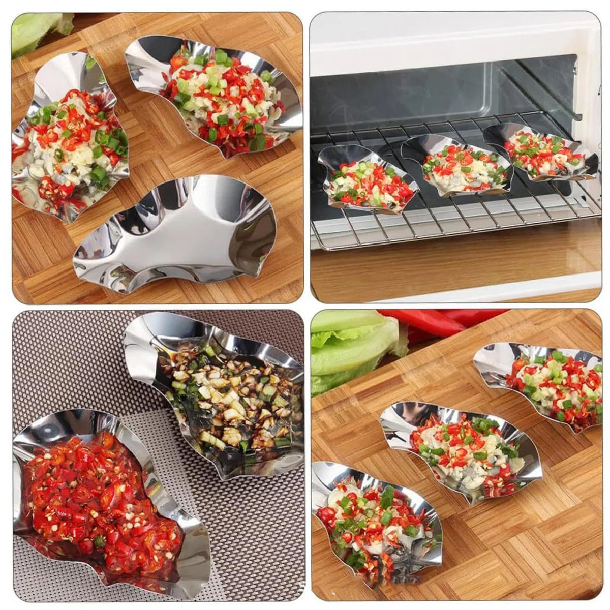 Conchas de para cocinar, bandeja de de acero inoxidable a la parrilla, plato de metal apilable para cocina, juego de 12 bandejas para servir, hacer, almejas horneadas, vieiras,