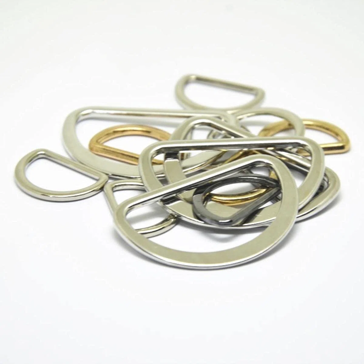 50 Uds, Hebilla de Metal de aleación, anillo en D plateado, negro y dorado, medio redondo para zapatos, bolsa, correa, bricolaje, 15/20/25/30/35/40/45 / 50MM-60MM, ORO