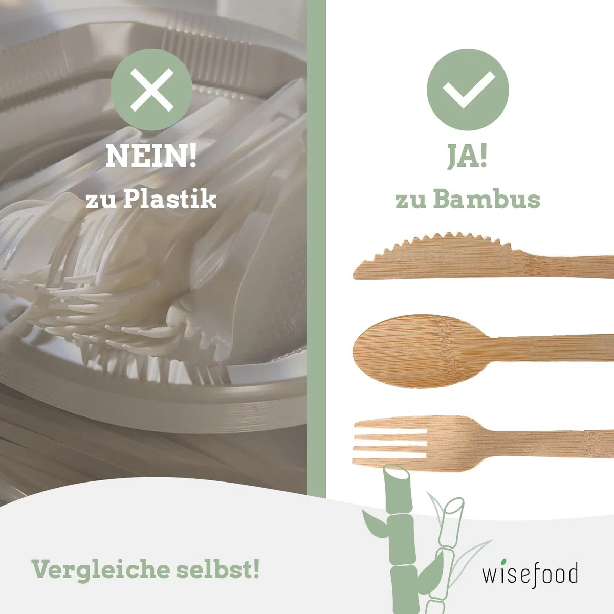 wisefood Cuchillos desechables de bambú 200 piezas de cubiertos de bambú 17 cm, cubiertos desechables biodegradables, cuchillos naturales de bambú, vajilla desechable, vajilla de fiesta
