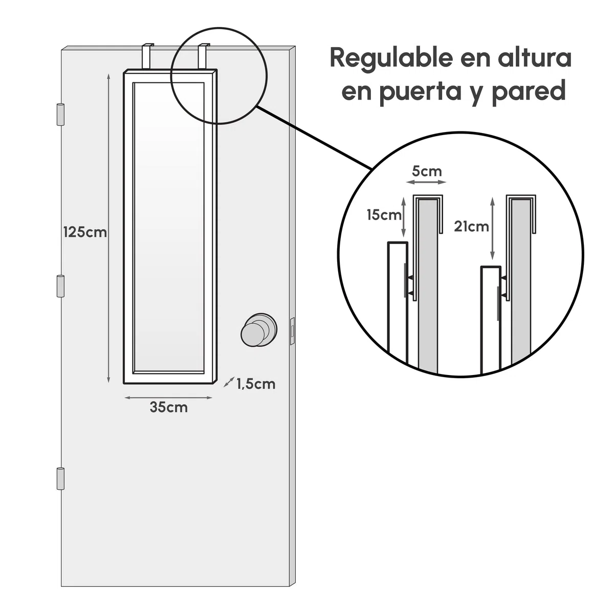 LOLAhome - Espejo de Madera Blanca de Cuerpo Entero de 35x125 cm para Pared o Puerta - Espejo de Dormitorio Rectangular y Moderno - Ideal para Vestidor y Pasillo