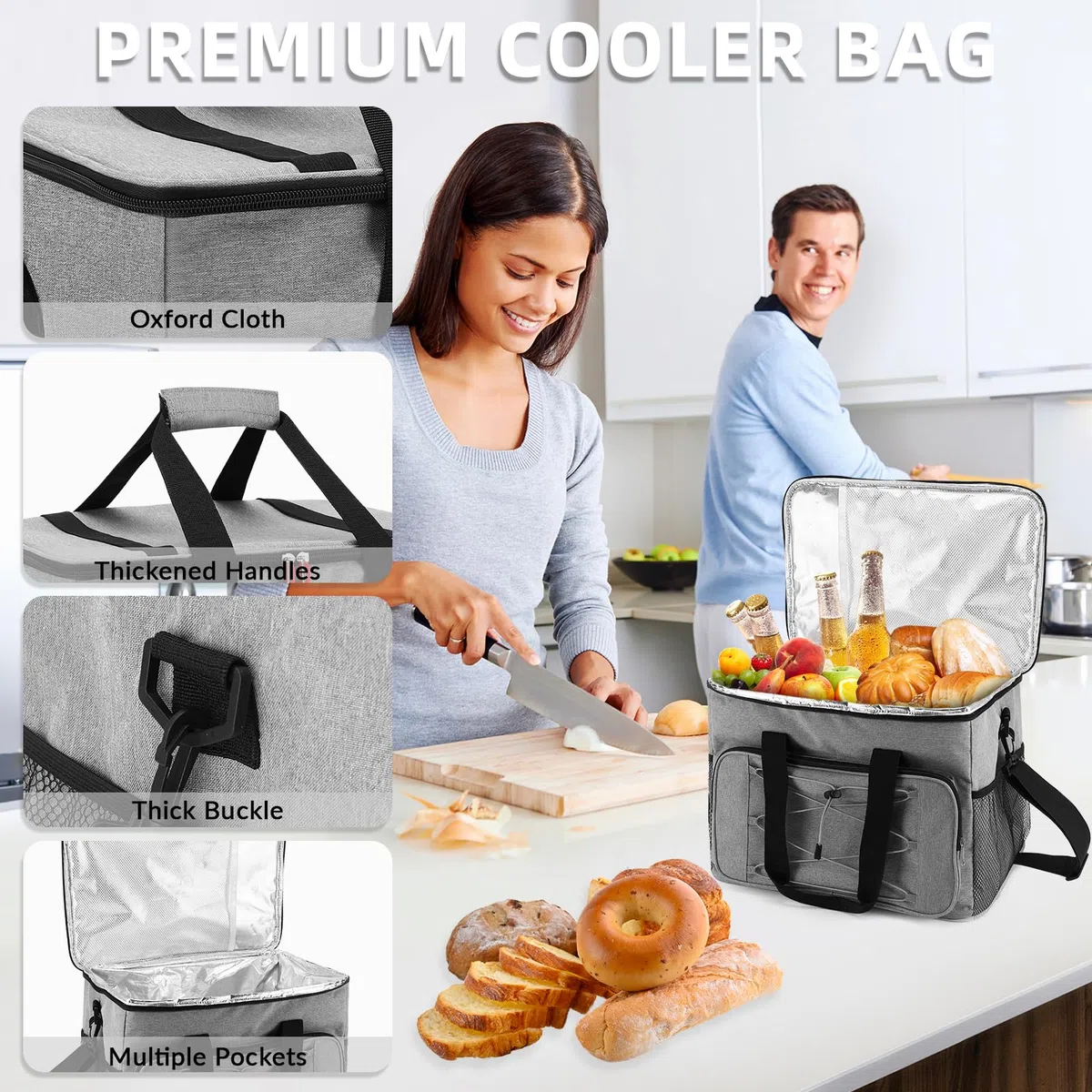 Zikenis Bolsa Termica Porta Alimentos 30L,Nevera Portátil Bolsa termica Porta, Plegable Bolsa Nevera,Tela Oxford,Mantener Caliente y Frío,para Viajes,Acampada,Picnics,Barbacoas
