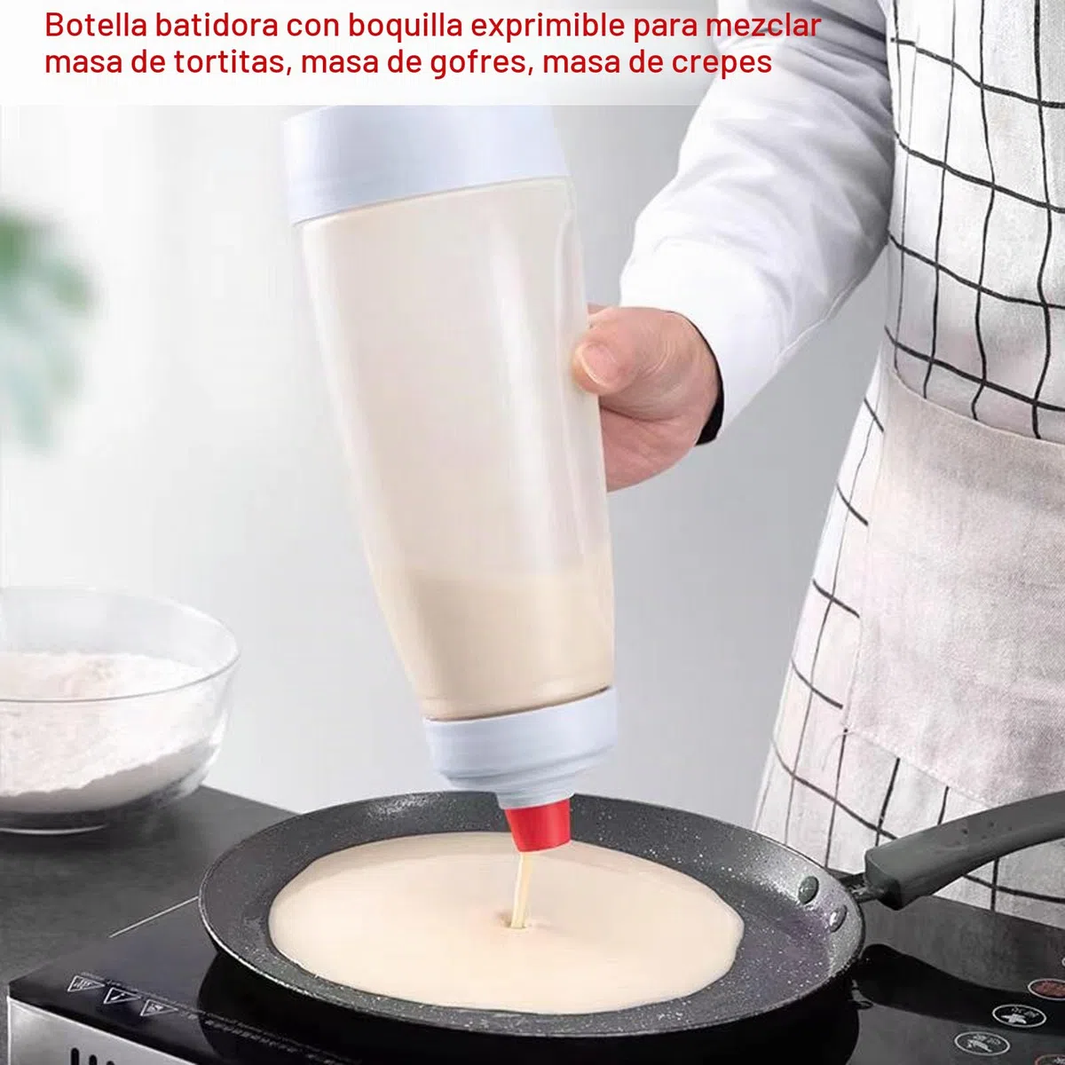 Dispensador de masa para panqueques, dispensador manual de masa de 2 piezas, botella mezcladora de masa, mezclador de masa con batidor de alambre para masa de cupcake, panqueque y crepe