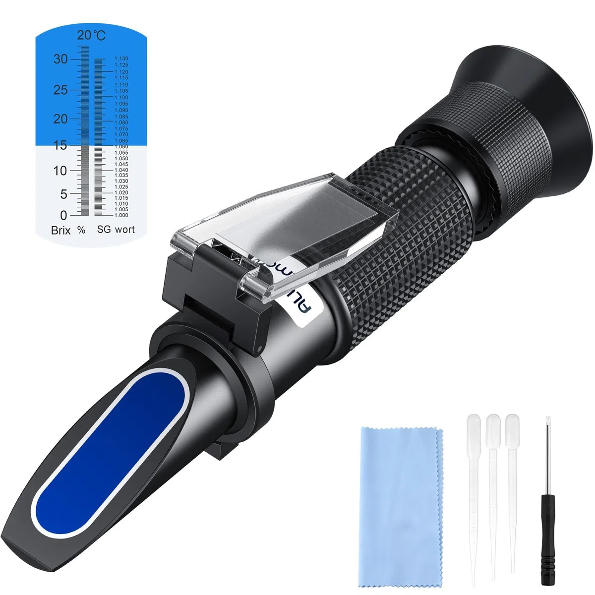 Refractómetro Brix 0-32% SG 1,000-1,130 para Cerveza de Mosto, Refractómetro Portátil de Mano con Doble Escala con ATC con Instruccion