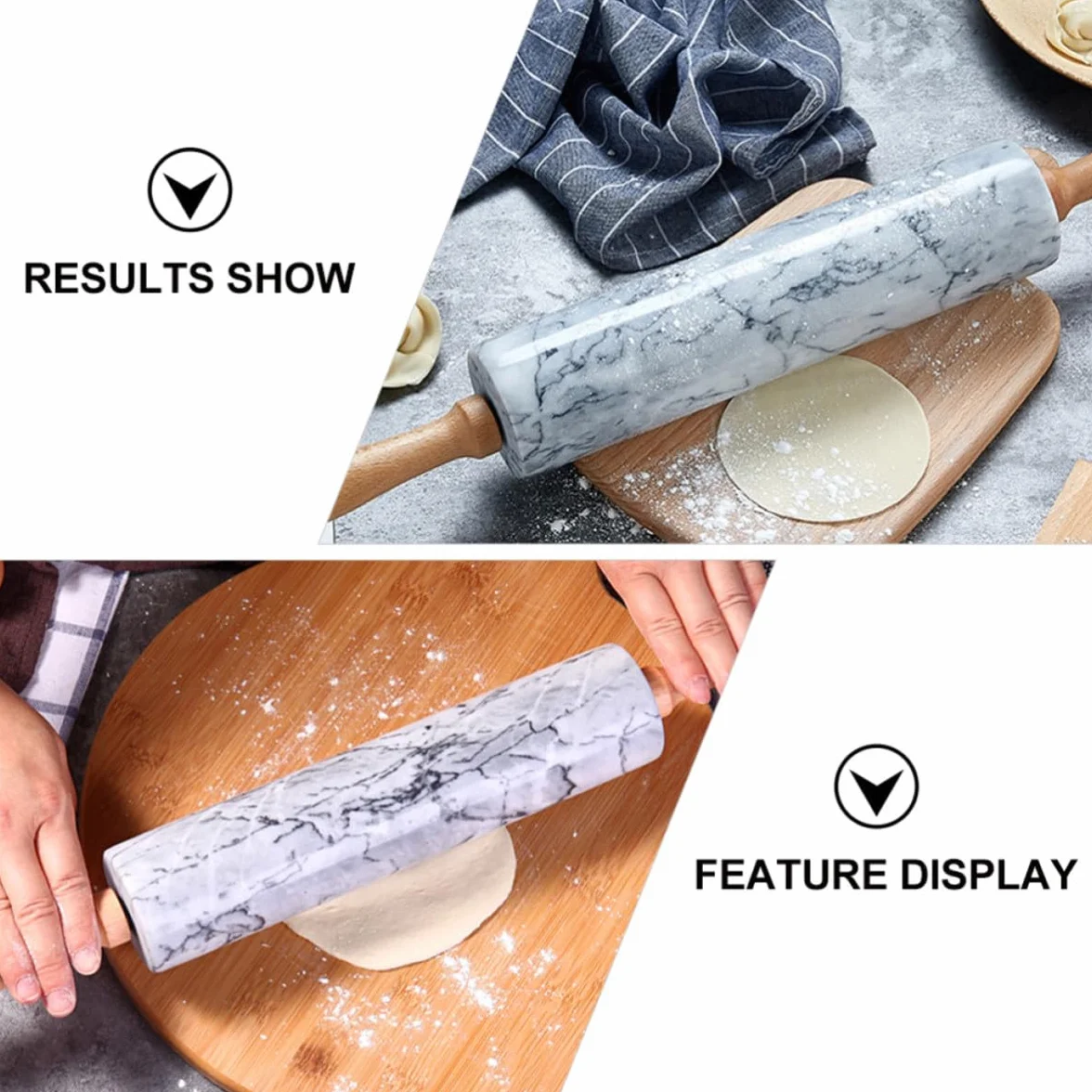 Ipetboom Rodillo para Hornear Masa de Mármol Mango de Madera, Práctico y Multiusos para Cocina y Elaboración Artesanal de Fideos