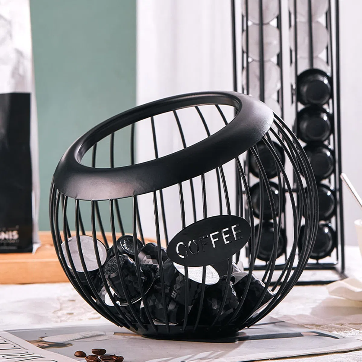 Cuenco para cápsulas de café, cesta de almacenamiento de cápsulas de café, soporte de metal de gran capacidad, organizador de cápsulas de café espresso para mostrador de barra de café