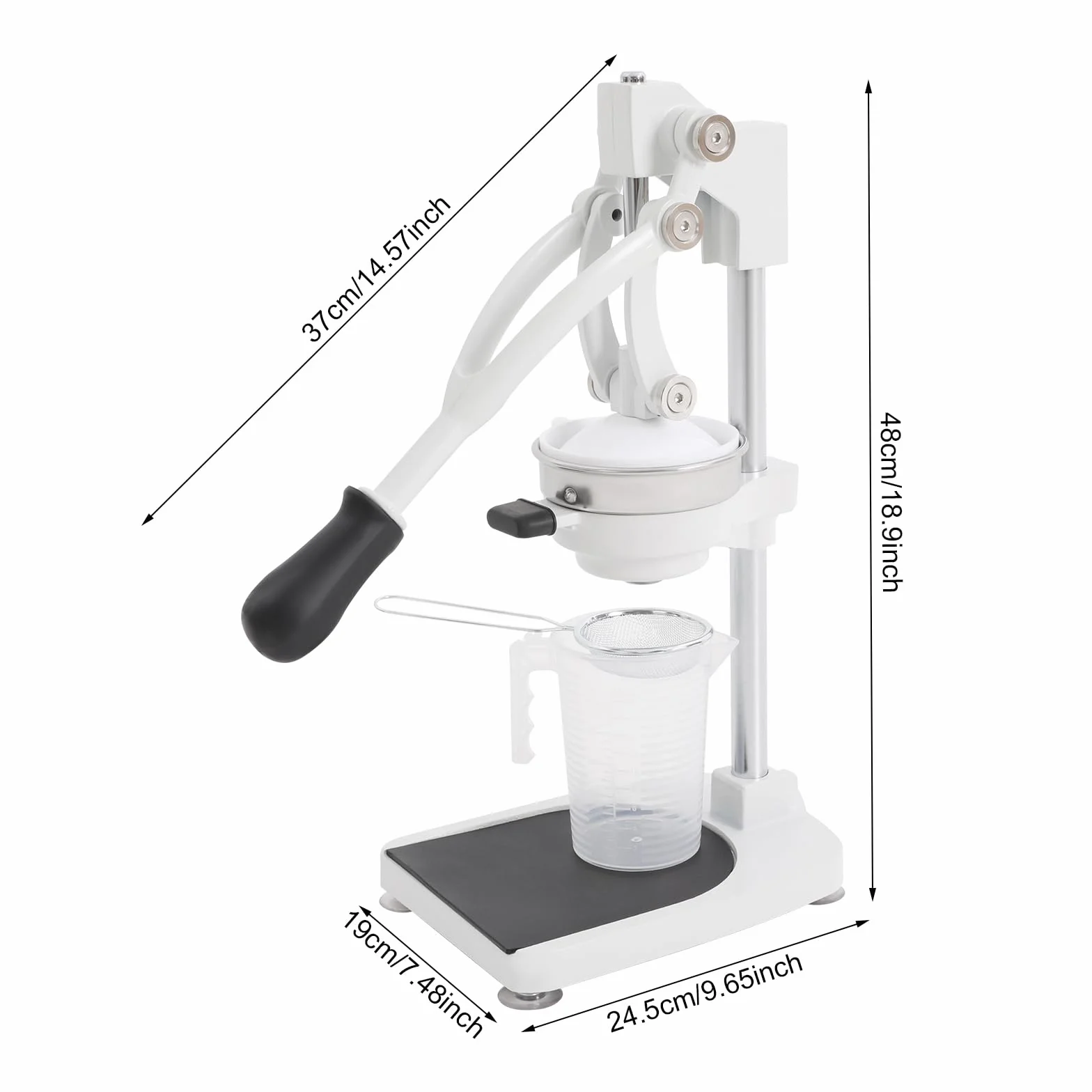 Exprimidor manual de plata de acero inoxidable 304, 2 cabezales de prensado, vaso medidor de 500 ml, diámetro de colador de 12 cm, apto para limón, pomelo, granada y uva, para el hogar, hotel y bar