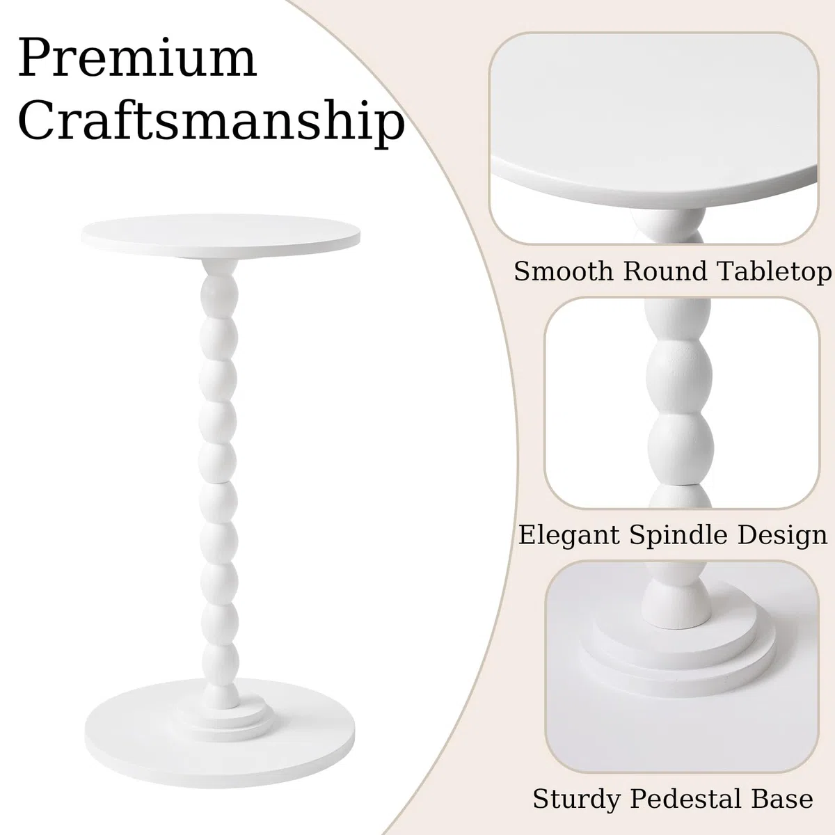 Aibiju Mesa Auxiliar Estrecha, Mesita de Noche Moderna, Redonda, Pequeña, con Patas de Madera Maciza para Sala de Estar, Dormitorio y Espacios Pequeños, Color Blanco YD-RST001W