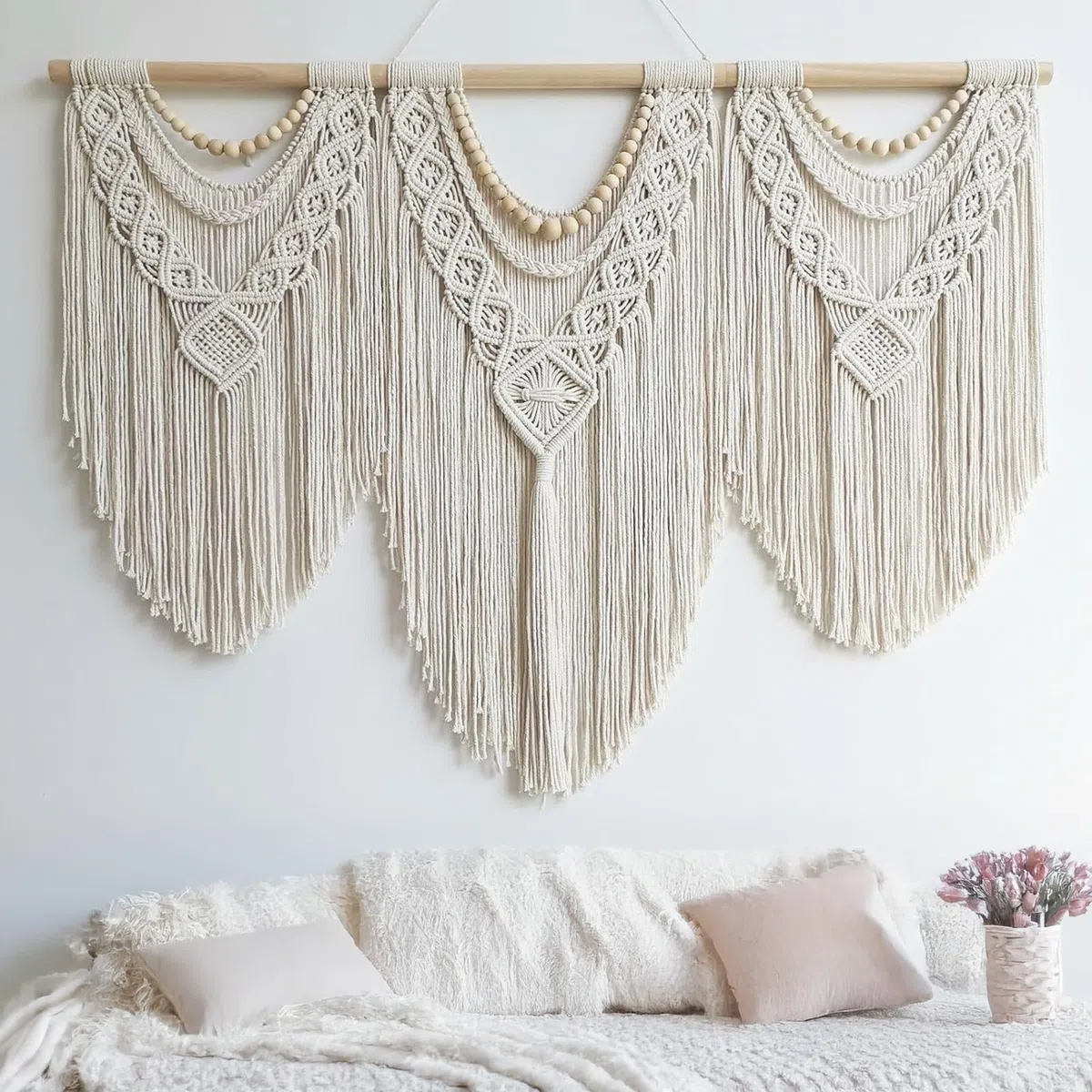 Hibisaws Tapiz de macrame pared de arte tejido, decoración de habitaciones, decoración de balcón, decoración de pared