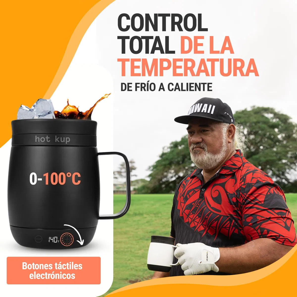 Hot Kup - Taza inteligente autocalentable con base eléctrica portátil opcional, Calentar y Preparar Bebidas Calientes - Control Total de Temperatura para Café, Calentar leche y Purificar agua - Blanco