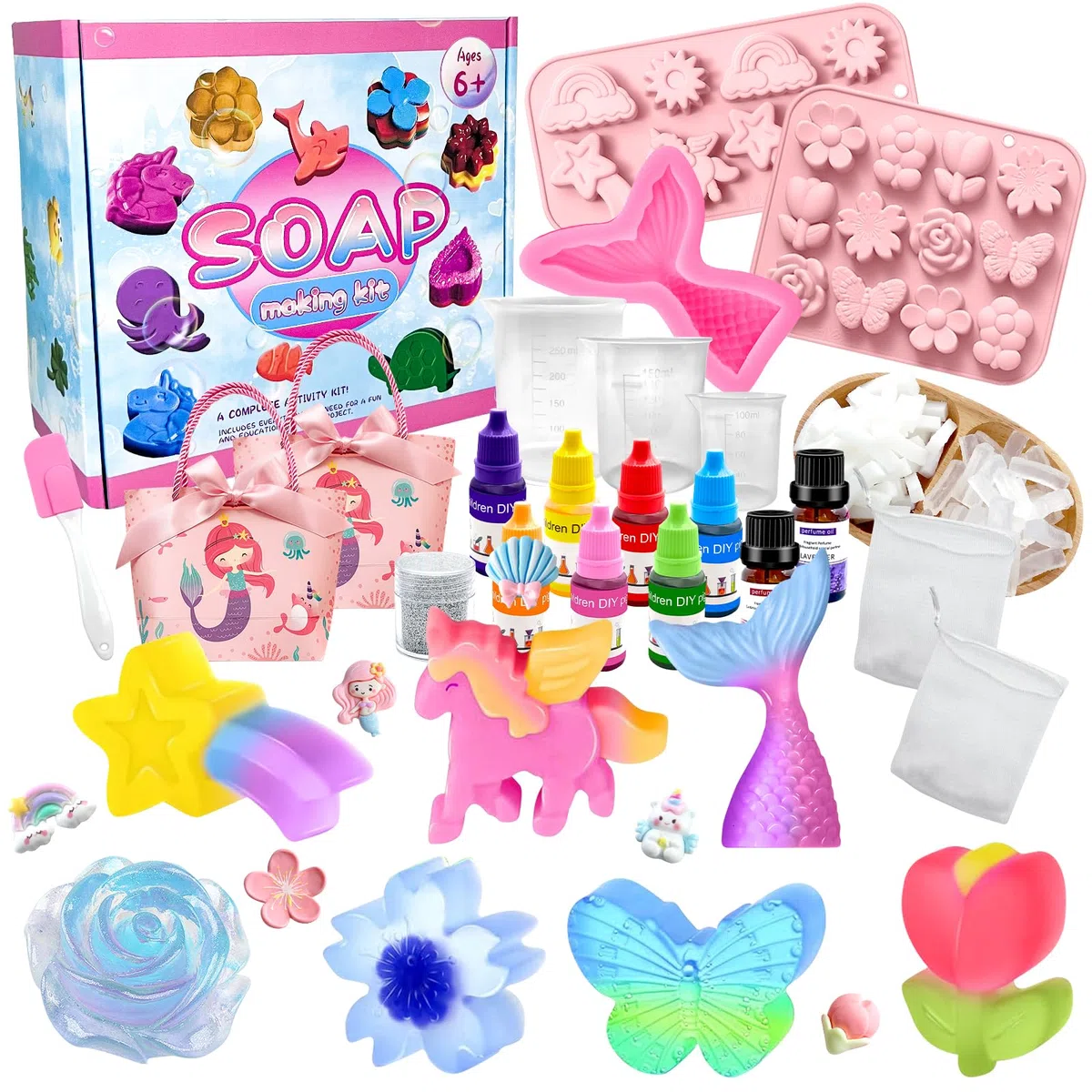 NlsqEU Kit para Hacer Jabones Artesanales,Kit para Hacer Jabones,Kit Jabones Artesanales Jabón de 500 g,Juego de Manualidades Niños Creativos de Cumpleaños