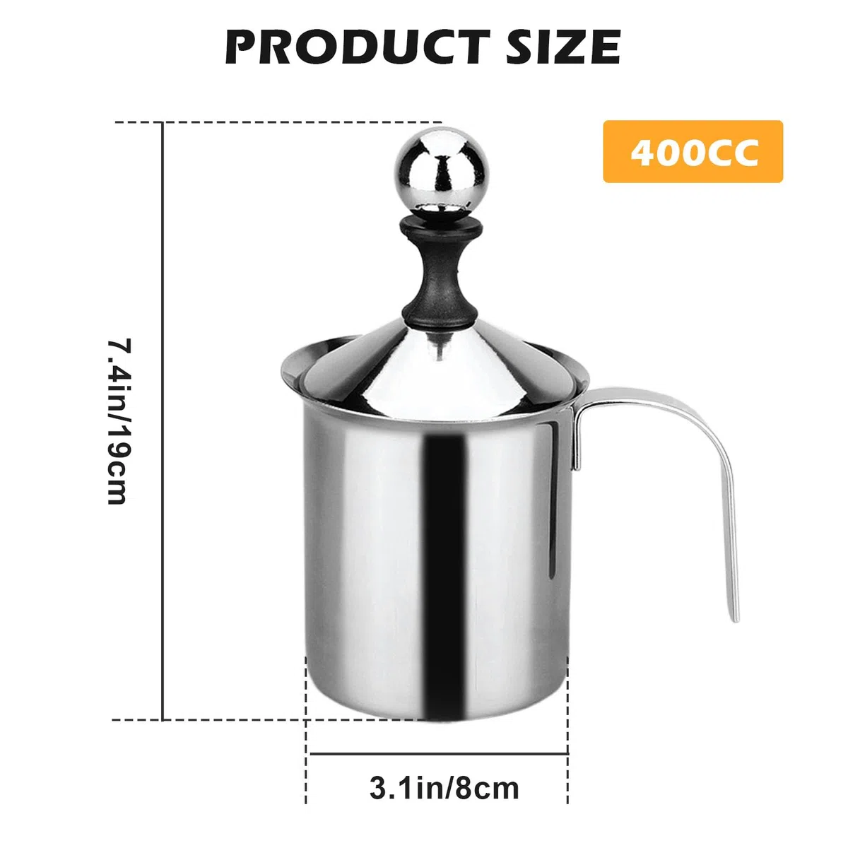 Espumador de Leche Manual de Acero Inoxidable, 400ml Espumadoras de Leche Manual, Espuma de Doble Malla, Batidoras Leche Manuales, para Espuma de Leche Capuchino O Expreso Macchiato