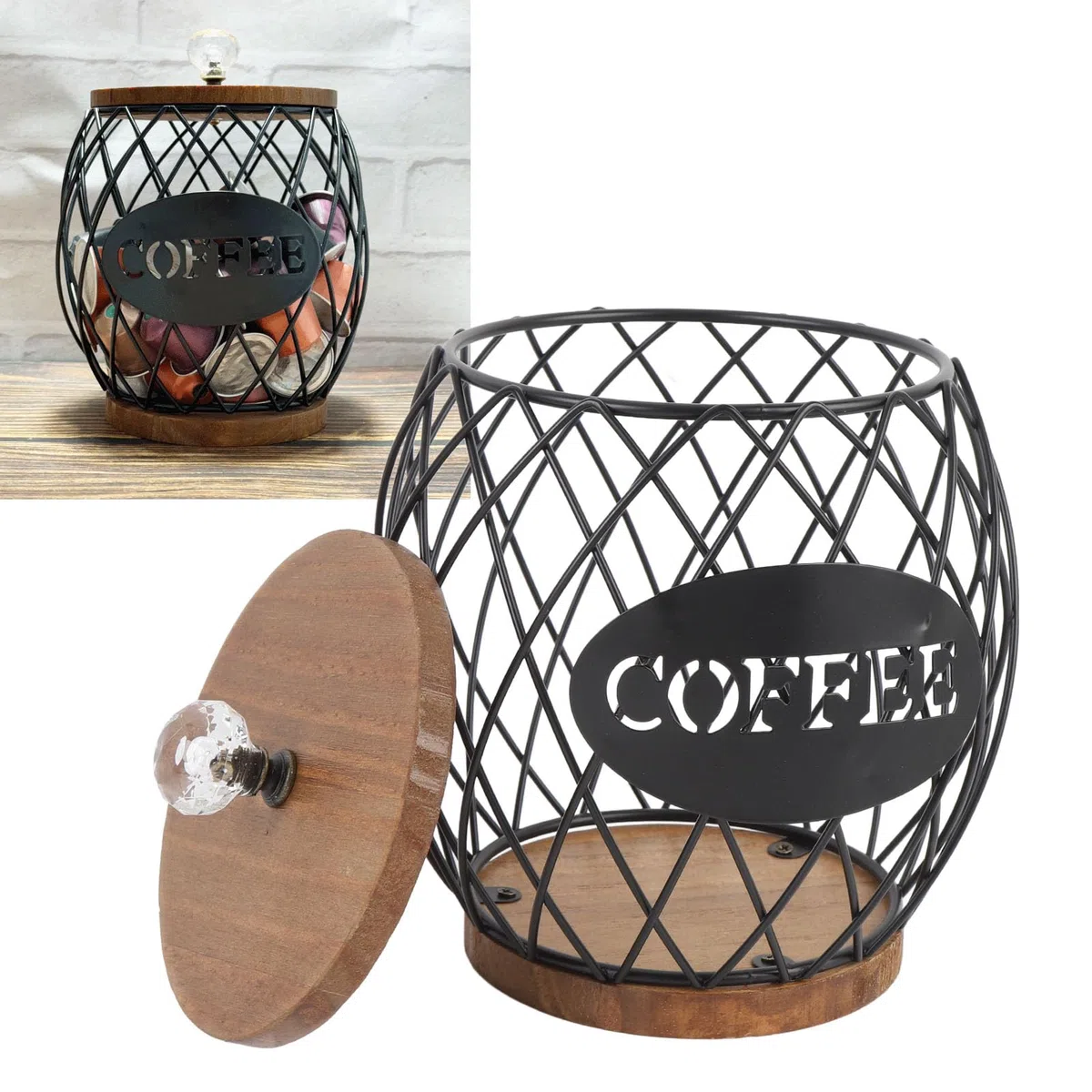 Soporte de la Cápsula de café Zpshyd Almacenamiento de la Vaina de café con Forma de Fruta con Decoración del Hogar del Tapa de la Base de Madera (Negro)