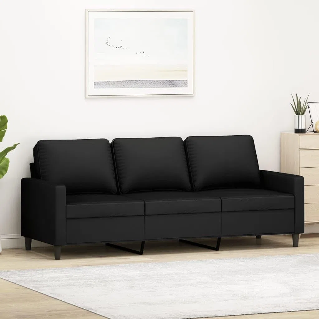 Sofá de 3 plazas Terciopelo Negro 180 cm