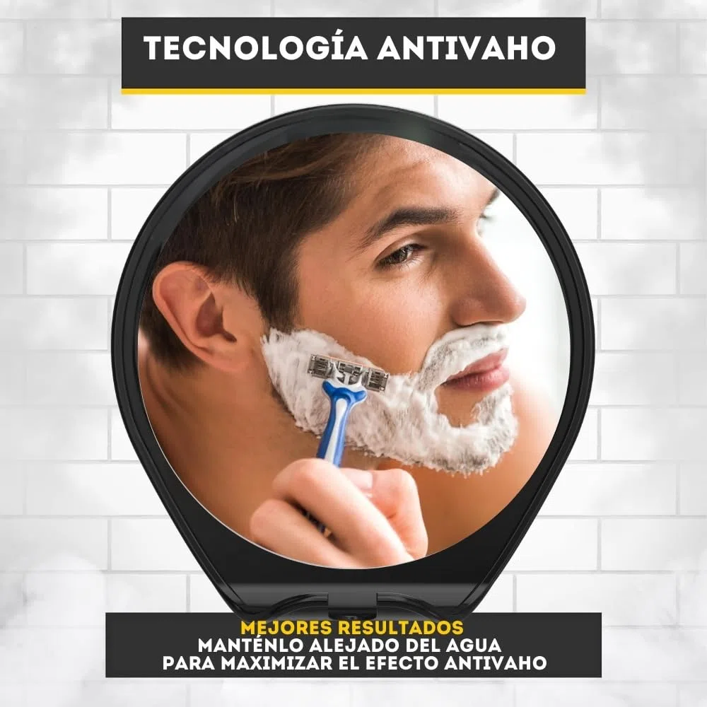 HONEYBULL Espejo de Afeitado antivaho, Espejo de Ducha, Espejo Adhesivo para afeitarse con Ventosa y Giratorio (Negro)