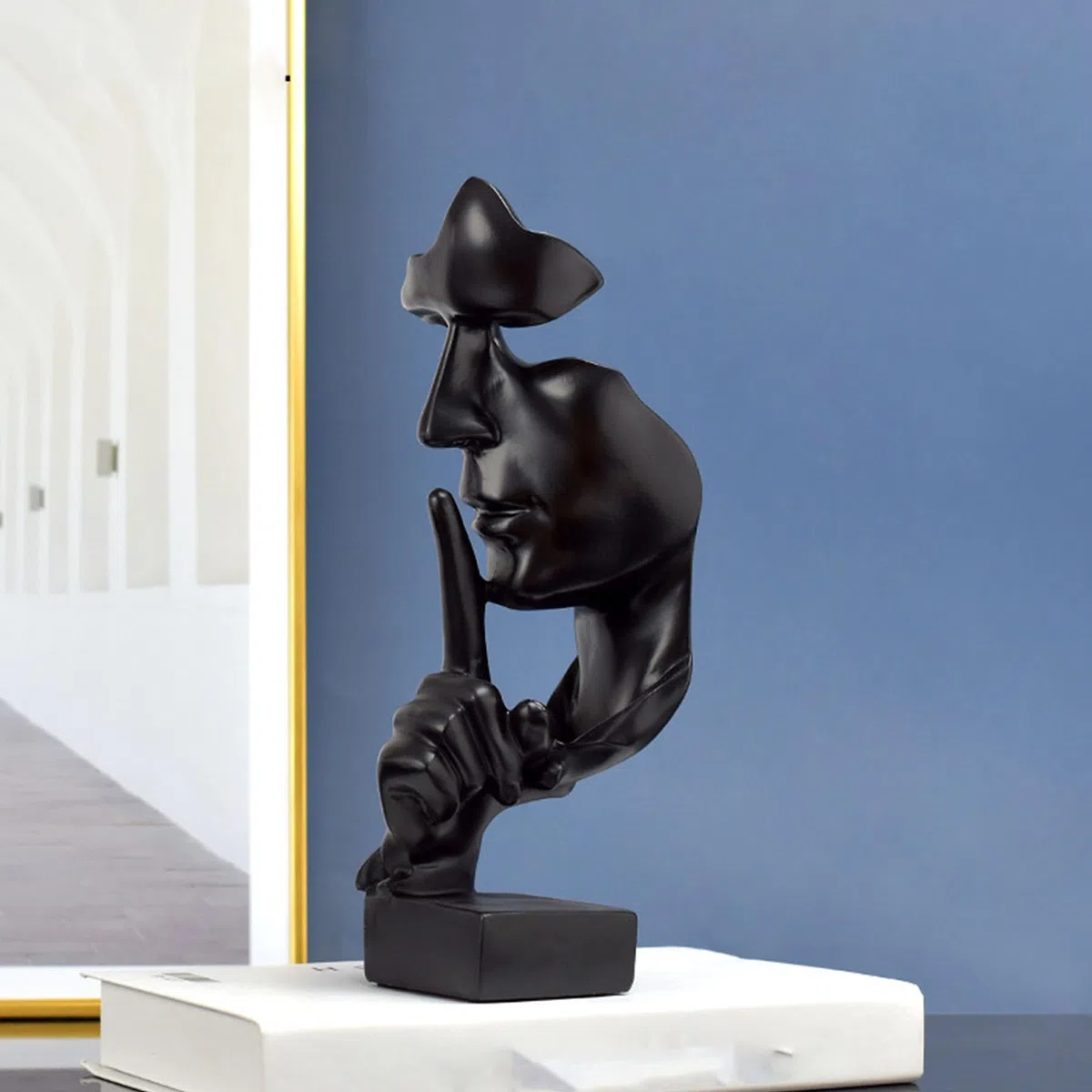 Escultura decorativa dorada, figuras silenciosas, adorno para el hogar, resina sintética, decoración creativa, mesa (negro)