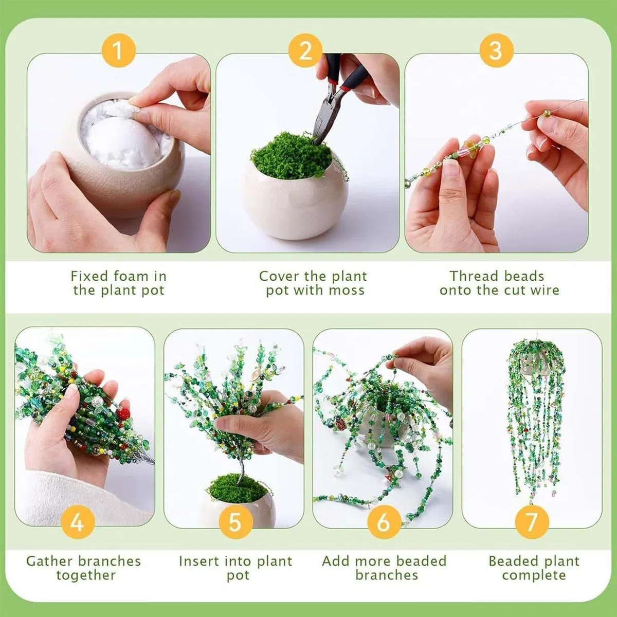 Kit De Cuentas Plantas Kits Manualidades Con Abalorios Para Macetas | Set Planta Con Cuentas Vidrio Verde Para Adultos Aficionados Entusiastas Manualidades Bisutería Hogar Oficina