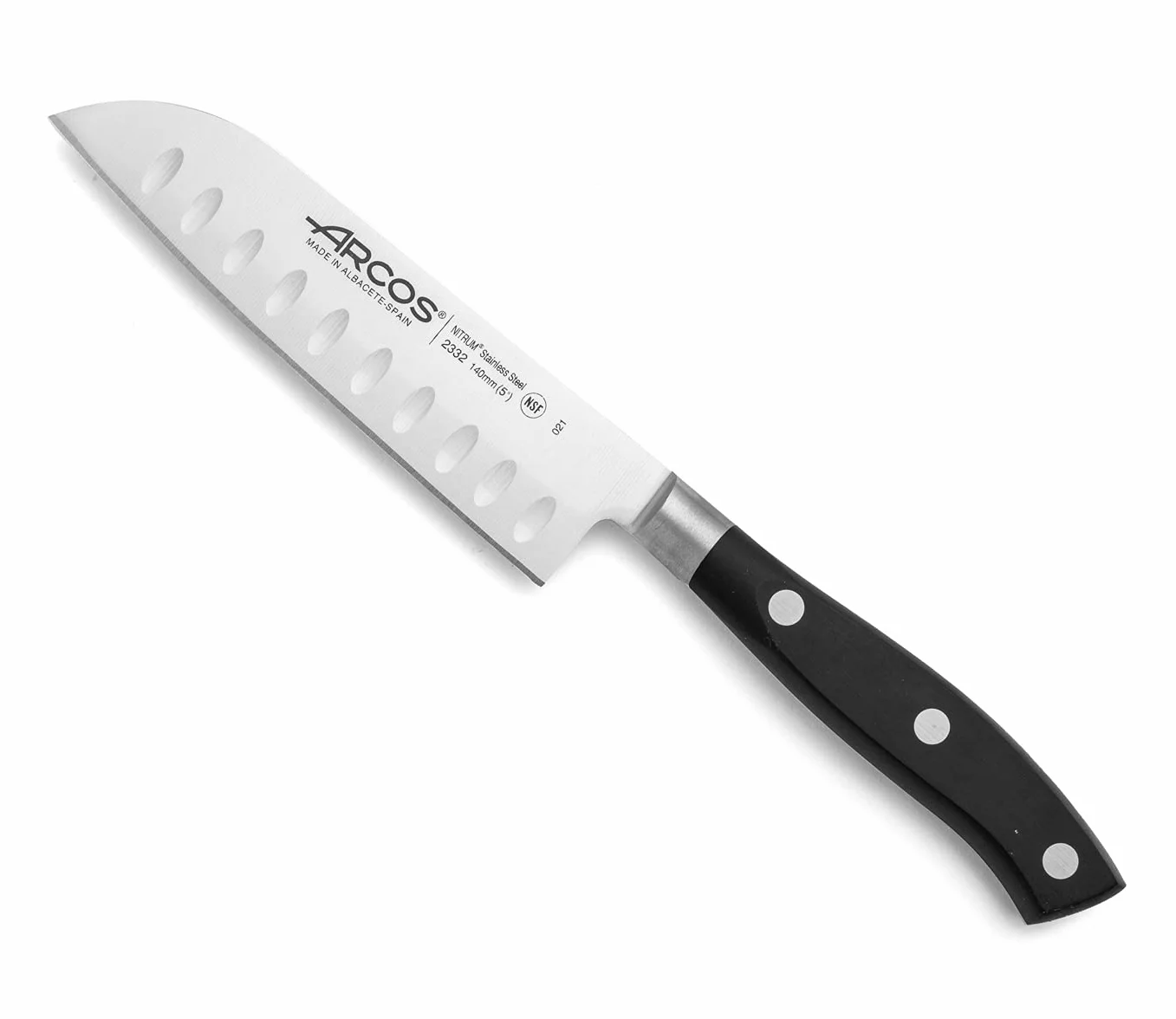 Arcos Serie Riviera - Cuchillo Santoku Cuchillo Asiático - Hoja de Acero Inoxidable Forjado NITRUM 140 mm - Mango de Polyoxymethylene (POM) Color Negro