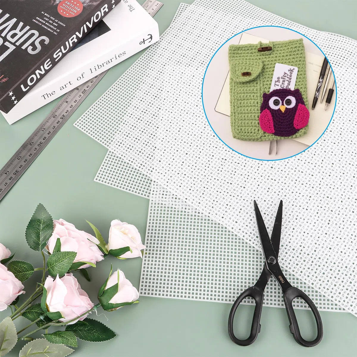 SHUESS 15 hojas de plástico de lona, rejilla de plástico de plástico para punto de cruz, malla de lona de punto de cruz, rejilla de plástico, accesorios para manualidades y proyectos de costura, color