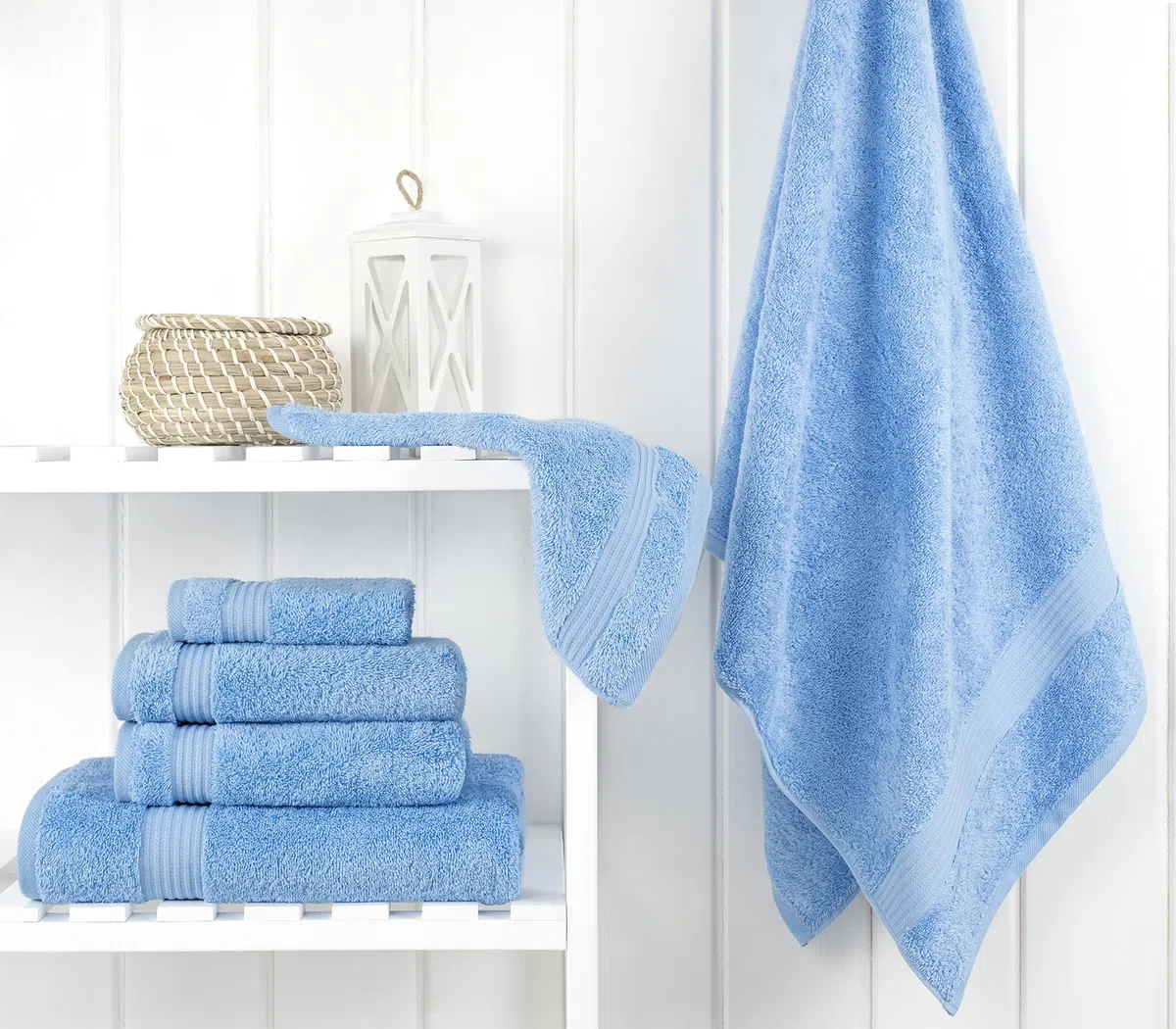 Cotton Paradise Juego de Toallas de 6 Piezas, 100% algodón Turco Suave y Absorbente para baño, 2 Toallas de baño, 2 Toallas de Mano y 2 paños, Juego de Toallas Azul Cielo