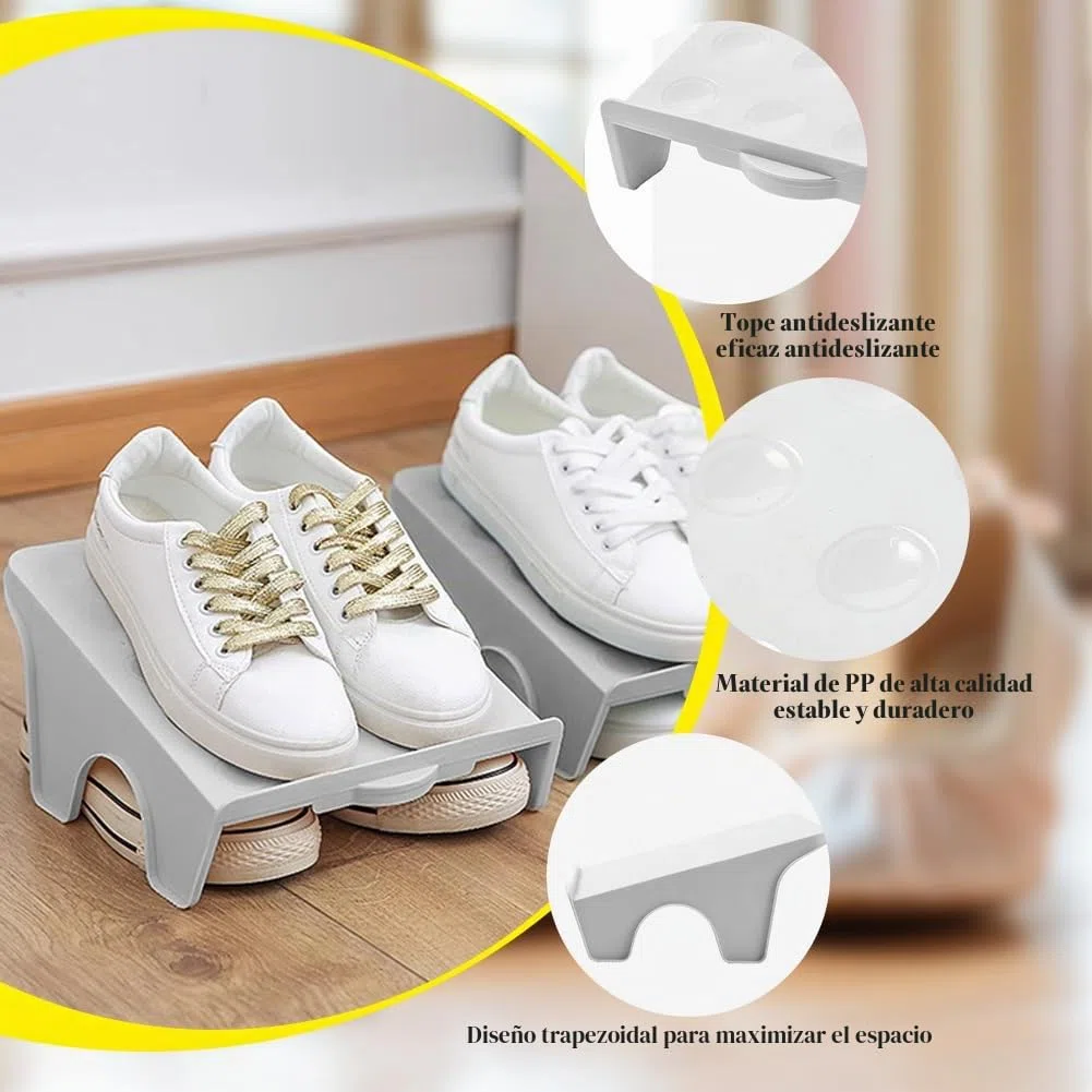 Organizador de zapatos antideslizante con ranuras para zapatos, 4 unidades, ahorro de espacio, doble capa, organizador de zapatos, ahorro de espacio, organizador de zapatos para el hogar