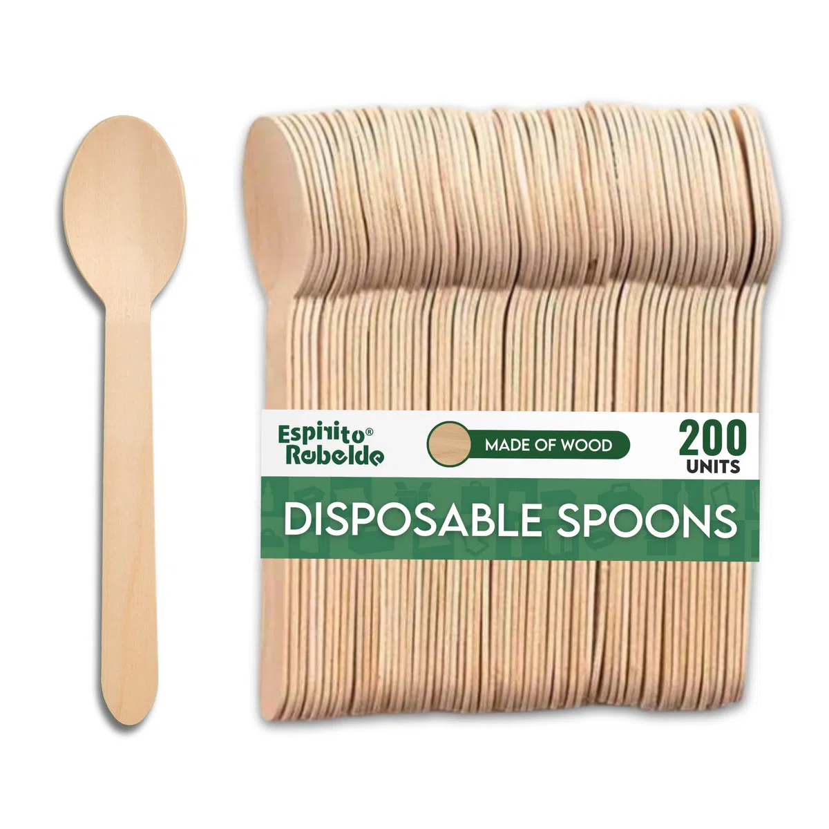 Juego de 200 cucharas desechables de madera, cubiertos desechables, ideales para picnics y eventos