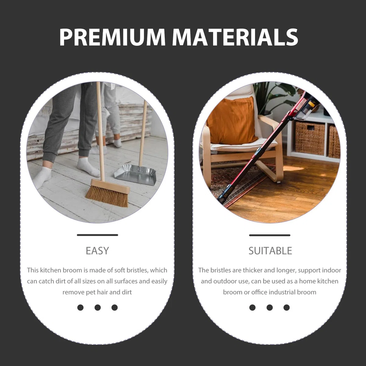 Gadpiparty Escoba de Limpieza Hogar Mango Largo de Acero Inoxidable y Cerdas de Madera, Fácil Almacenamiento y Diseño para Limpiar Esquinas en Cocina y Oficina