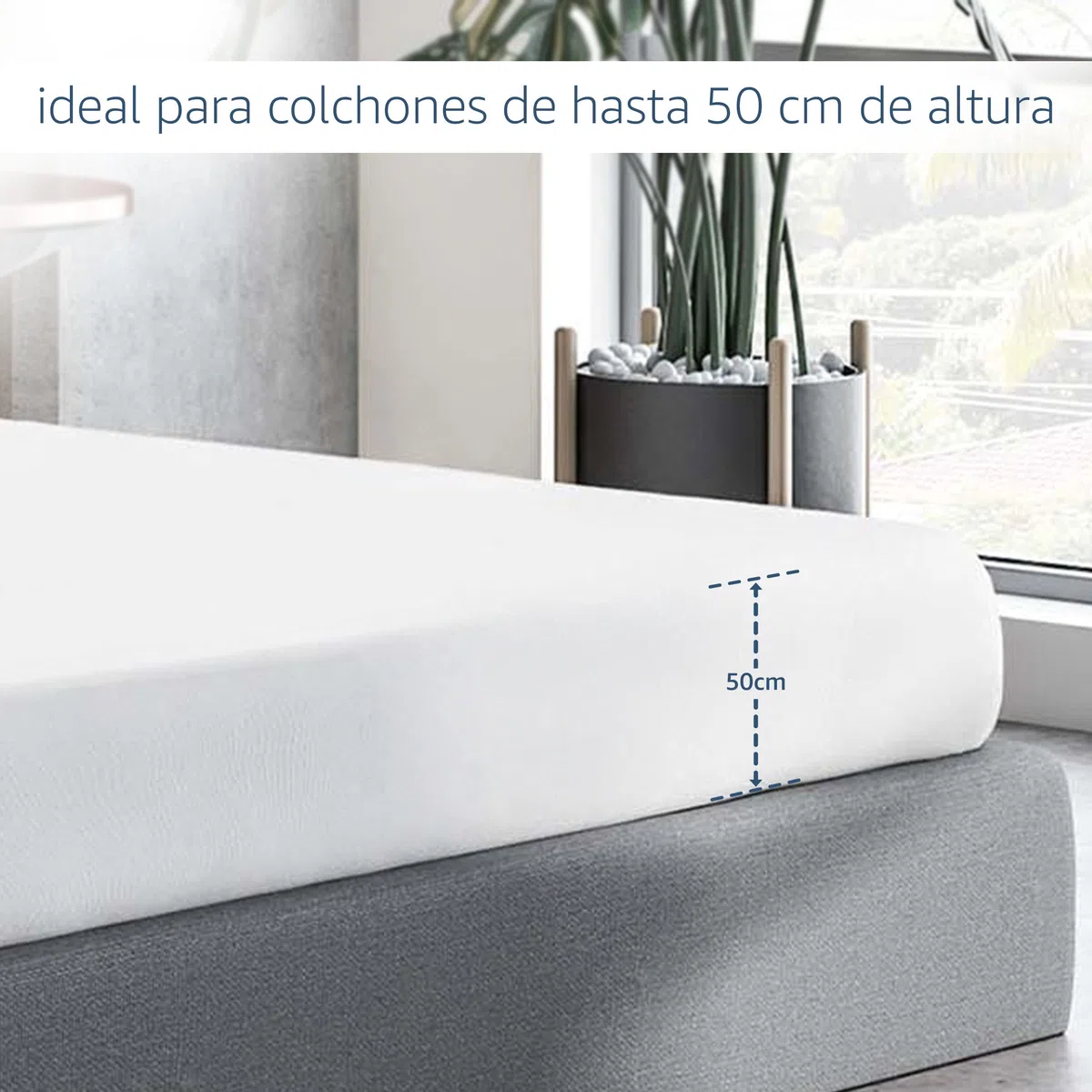 Amago - Sábana Bajera, Borde de 50 cm, 100% Algodón, 200 x 200 cm - Blanco