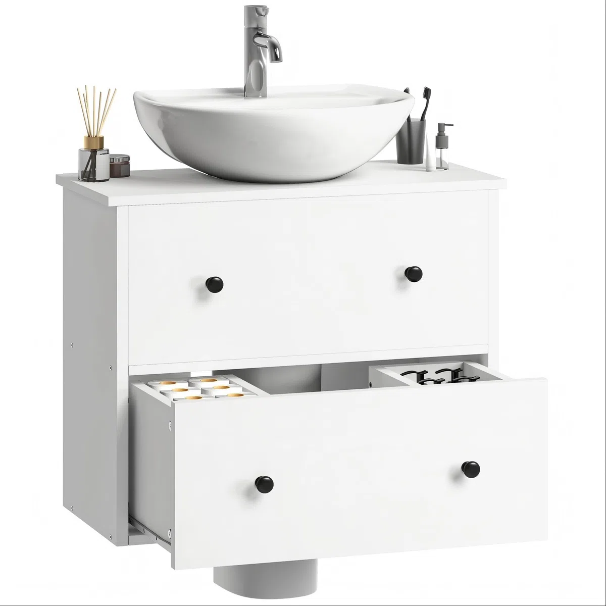 YITAHOME Mueble de baño montado en la Pared Debajo del Lavabo, Almacenamiento de baño con 2 cajones, Armario de Almacenamiento de Papel higiénico, Mueble de tocador, 60 x 30 x 50 cm para baño pequeño