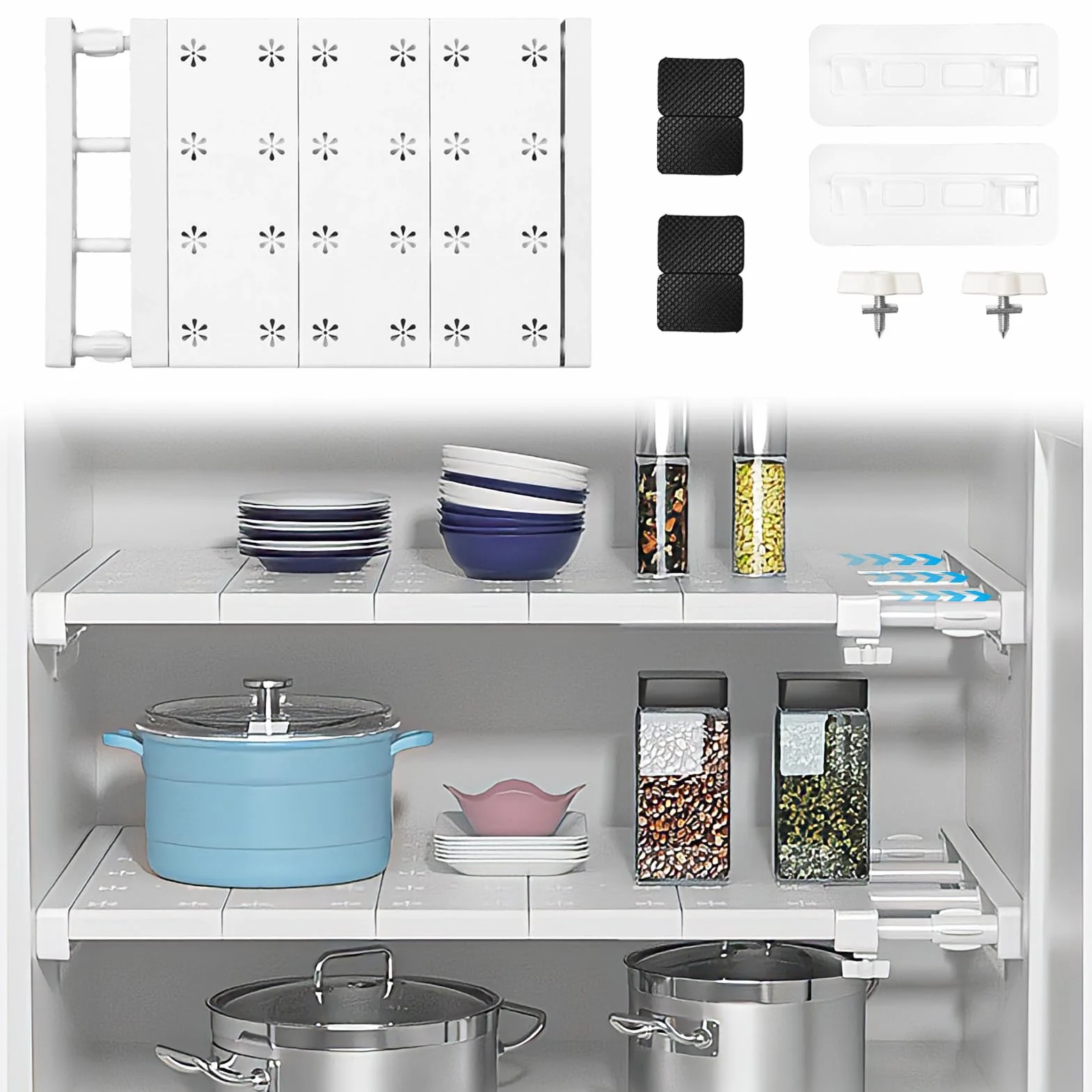 Armario de estantes ajustables, 24 cm de ancho, longitud ajustable de 38 a 60 cm - estantes extensibles para armario, cocina, cuarto de baño