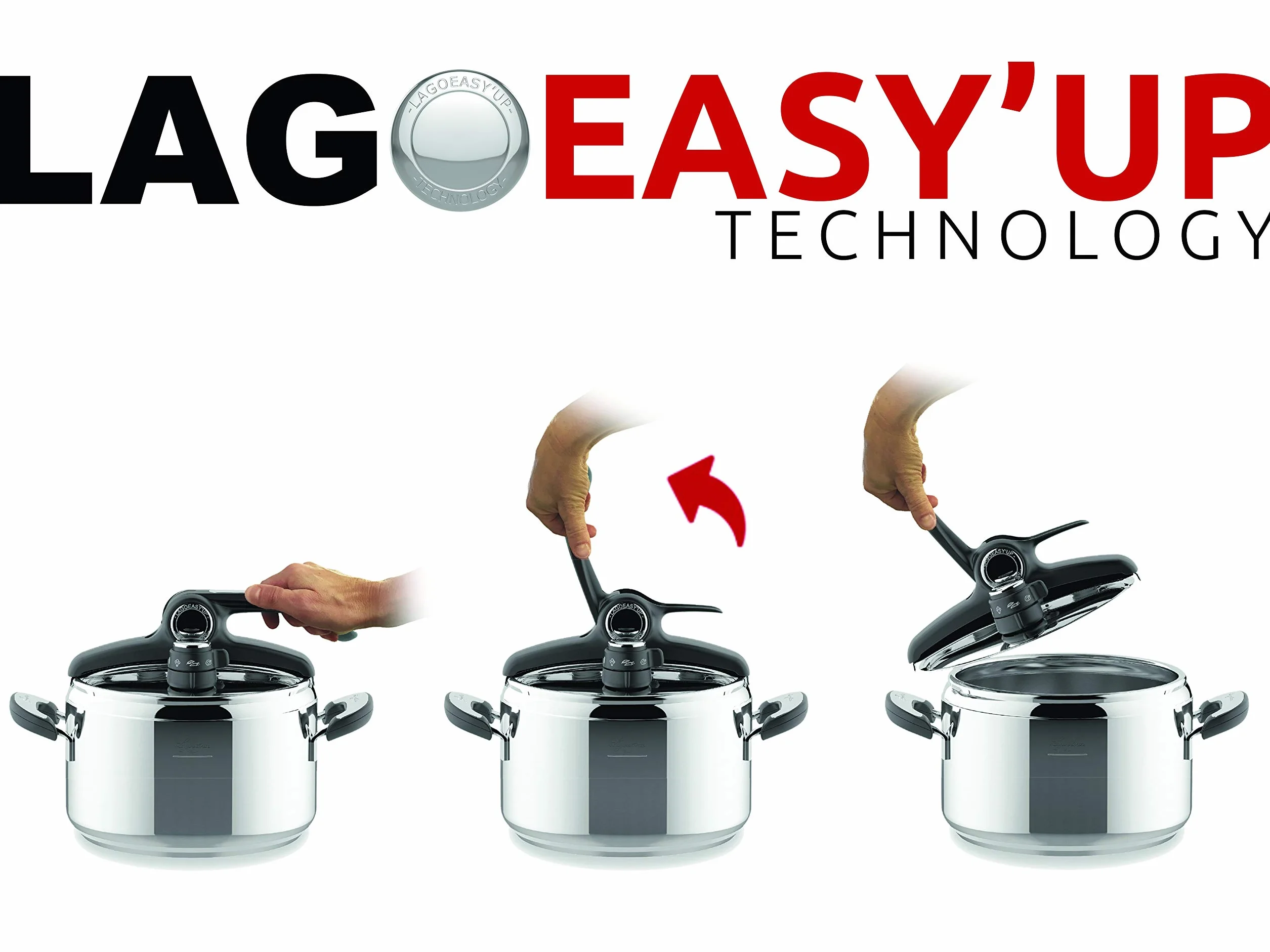 Lagostina Mia Lagoeasy'UP Olla a Presión 3,5 L en Acero Inoxidable 18/10 Ø 22 cm, Olla Inducción y Gas, Apertura Fácil de la Tapa, Base Irradial Plus de 3 capas, Apta para Lavavajillas