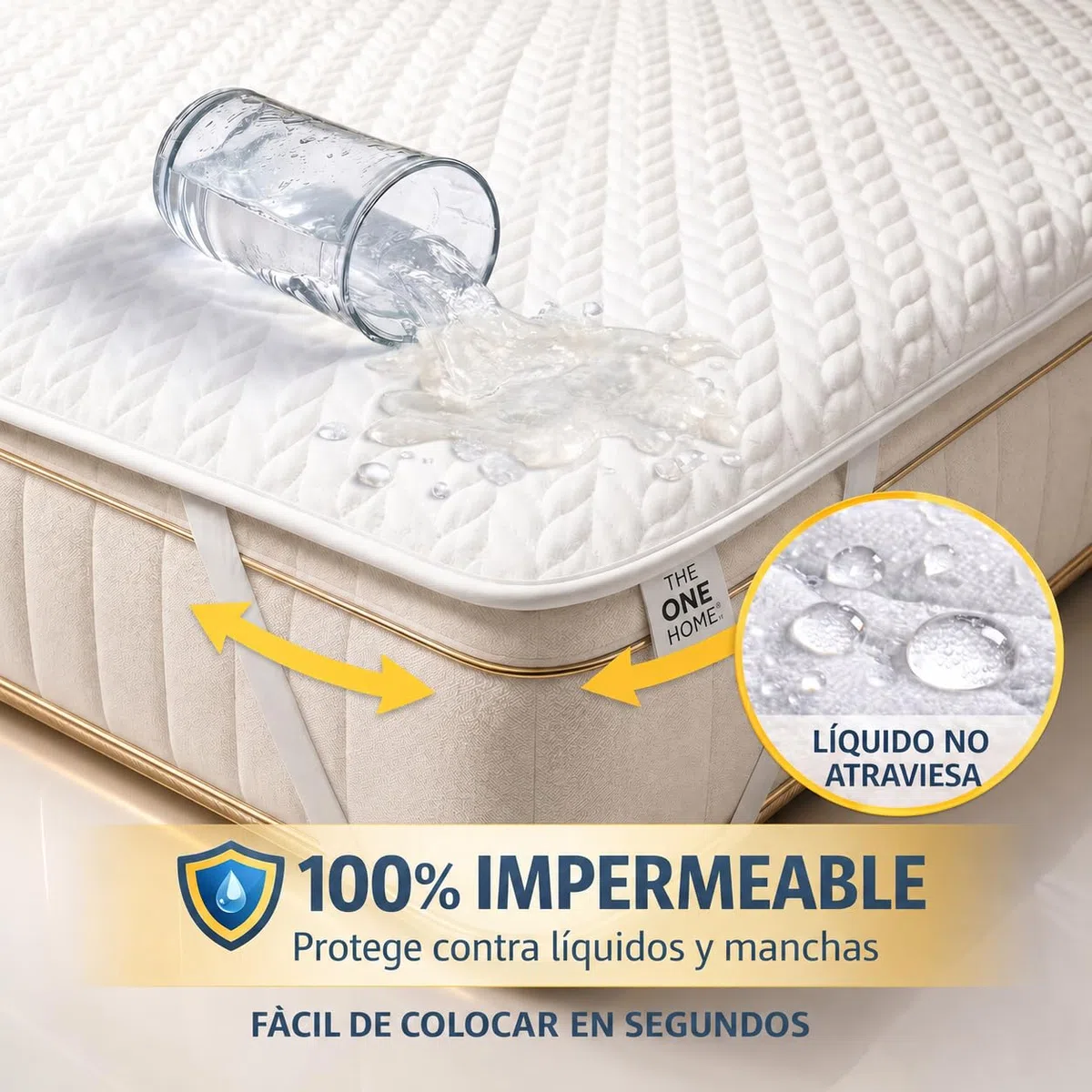 Protector de Colchón 150x190/200 cm Impermeable Acolchado Onda, Funda Cubre Colchón Ajustable Esquinas Elásticas hasta 35 cm, Cama Matrimonio, Transpirable Silencioso