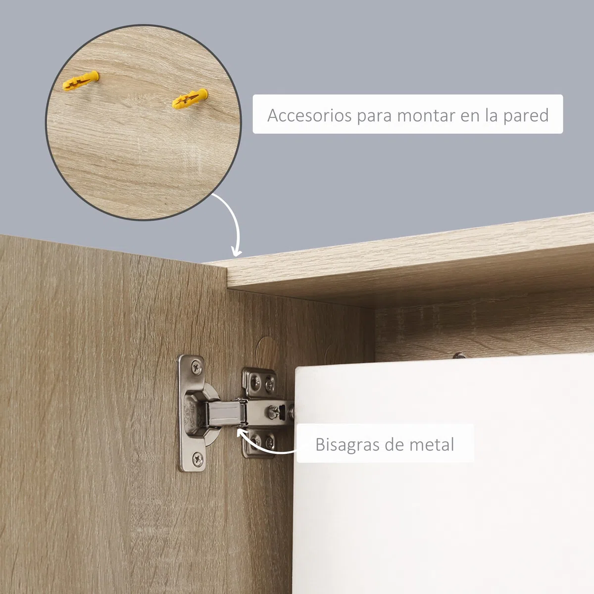 kleankin Armario de Baño con Espejo 3 Estantes Moderno 60x18x50 cm Natural | Armario con Espejo para Baño, Estantes Abiertos, 1 Estante Interior