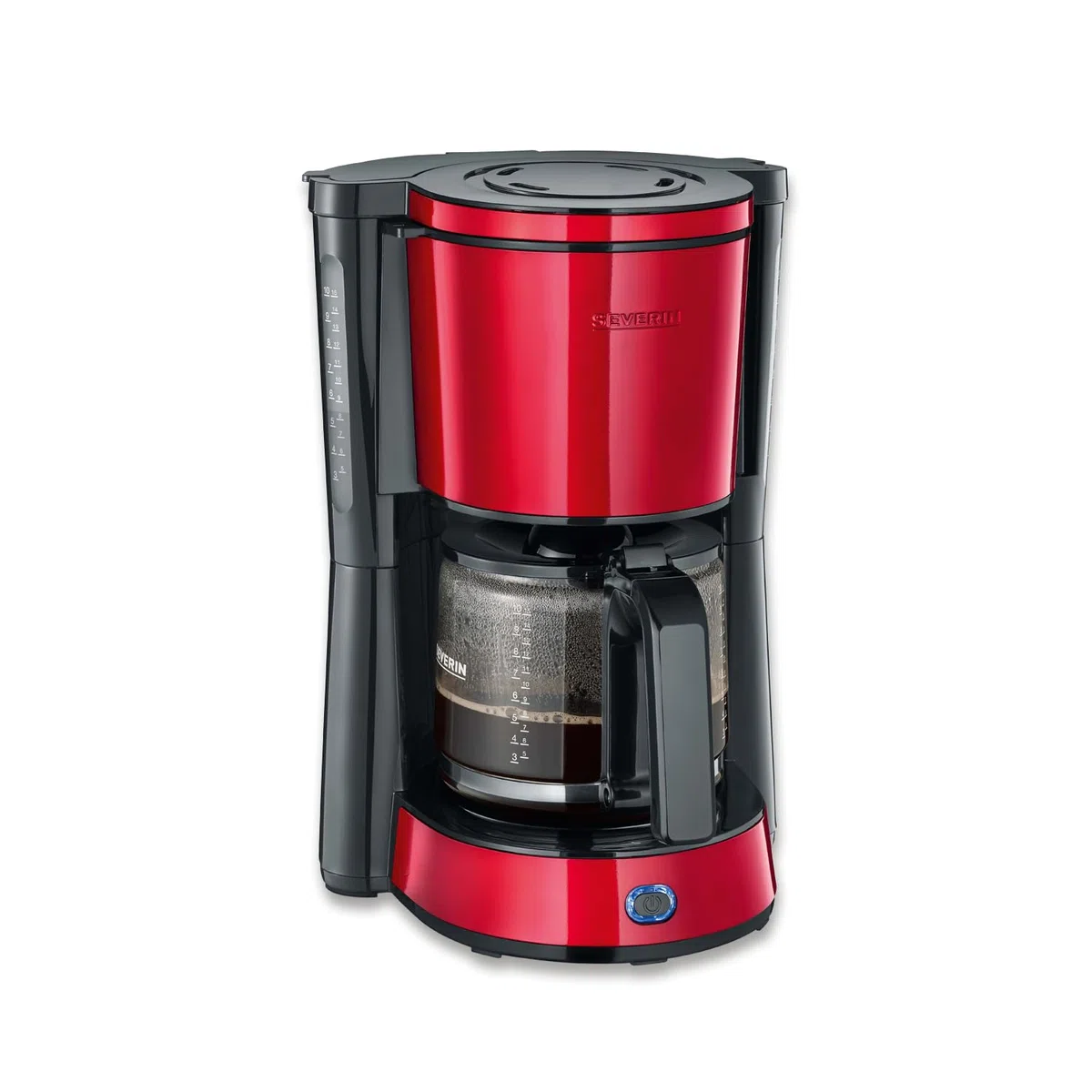 SEVERIN - Cafetera de goteo para 10 tazas, Cafetera de filtro / Cafetera americana con jarra de cristal, Con placa calefactora y desconexión automática, Negro / Rojo, KA 4817