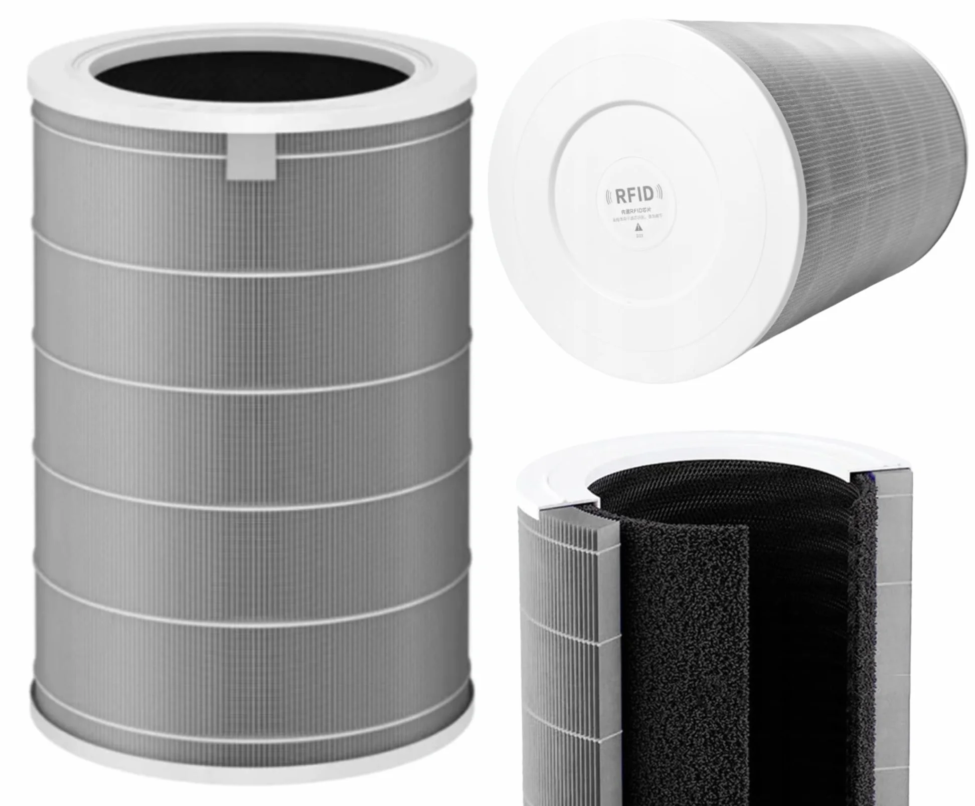 Filtro de repuesto para Xiaomi Mi Air Purifier, para 2, para 2S, para 3, para PRO - M8R-FLH HEPA E11 con carbón activado, elimina polvo, polen, pelo - Chip RFID - Gris