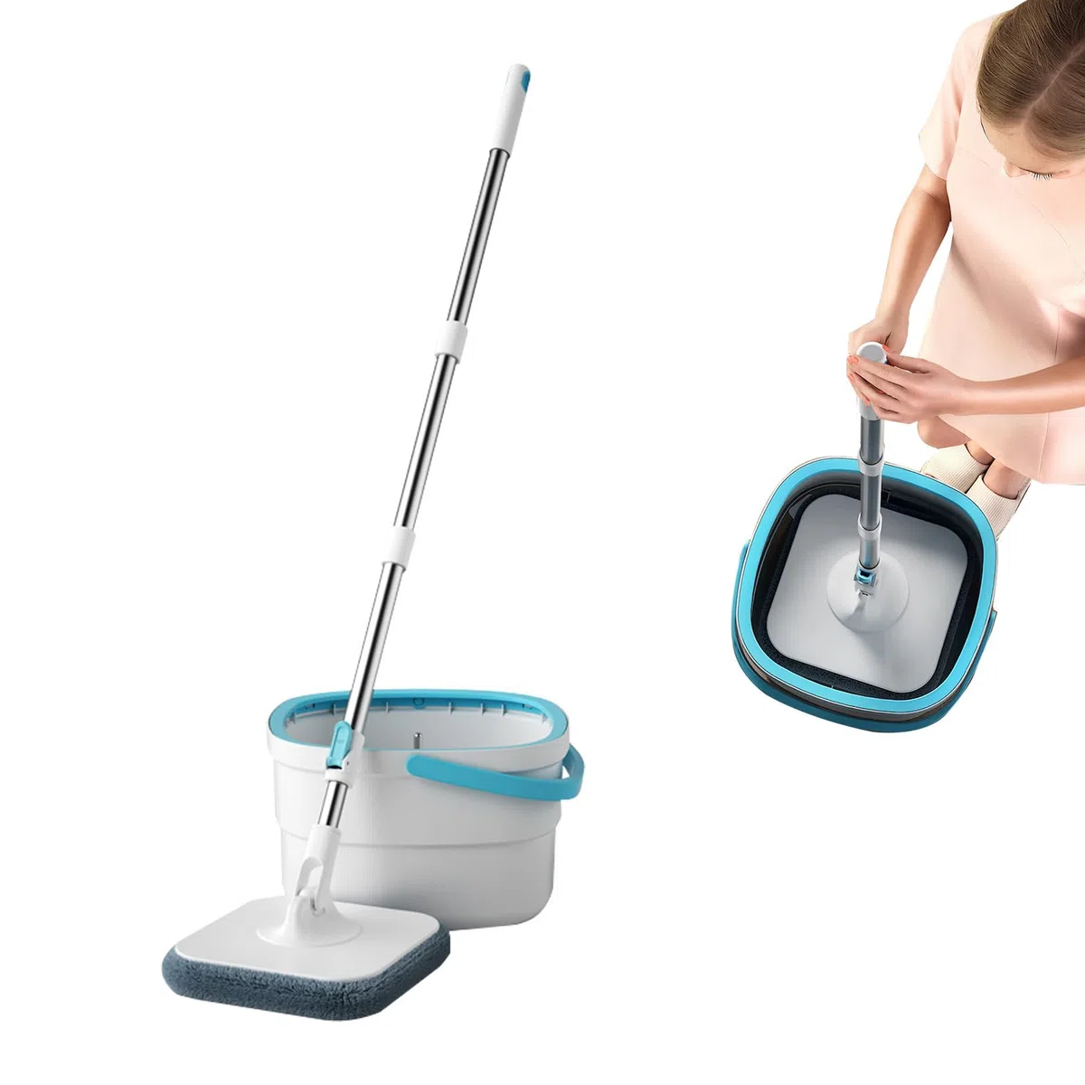 Juego De Cubo Y Fregona Accesorios De Limpieza De Suelos Para El Hogar Y | Juego De Fregona Y Cubo Con Escurridor Para Dormitorio, Comedor, Cocina, Baño, Estudio Y Para Suelos De Madera Dura