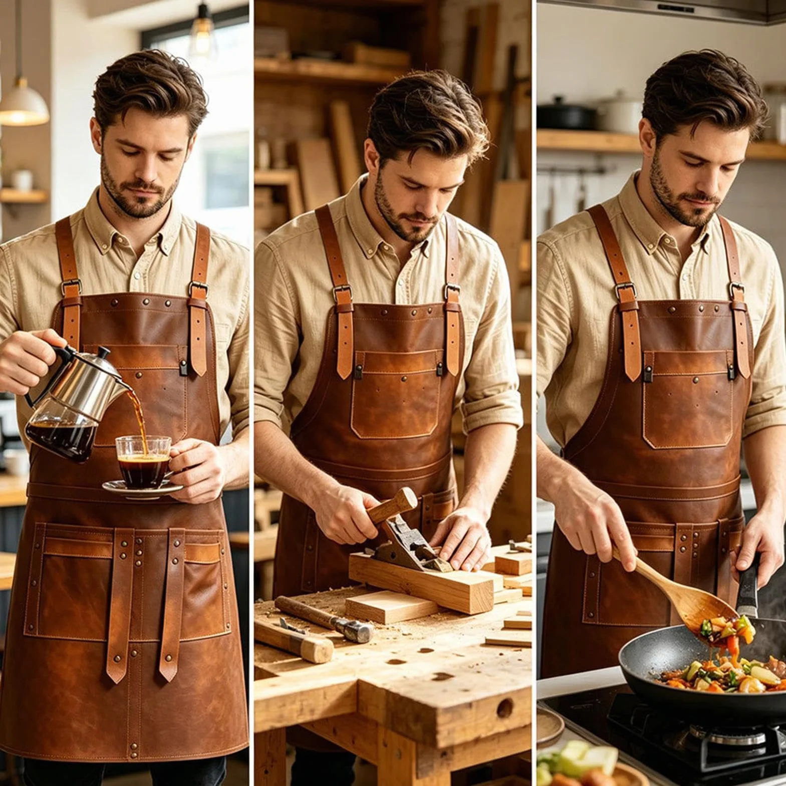 Delantal En Cuero Para Soldar con múltiples bolsillos, tirantes ajustables | Delantal para Soldadura en Piel para barbacoa, repostería, manualidades, chefs caseros y maestros de