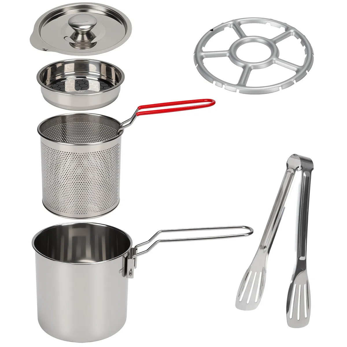 Freidora de Acero Inoxidable,Recipiente para Grasa Con Colador de Malla Fina y Cesta de Filtro,Tapa Y Pinzas Para Alimentos,Olla de Filtro de Aceite para Patatas Fritas,Pescado,Alitas de Pollo (1.2L)