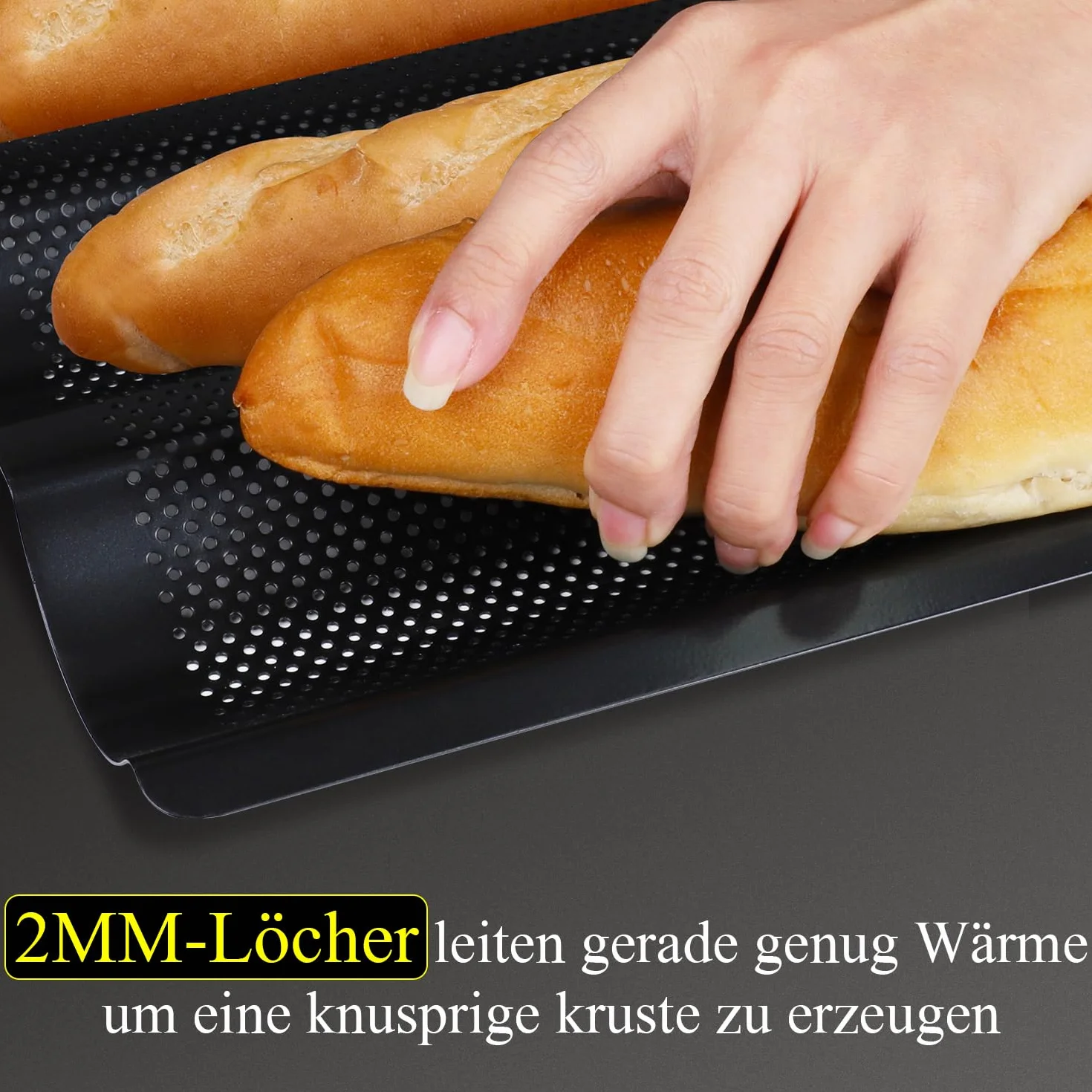 Hotec 3 Rejillas Baguettes con Moldes Para Pan, ideal como molde para baguette, bandejas horno,bandeja horno,Moldes para pan francés y baguettes (38 x 24,5 cm)