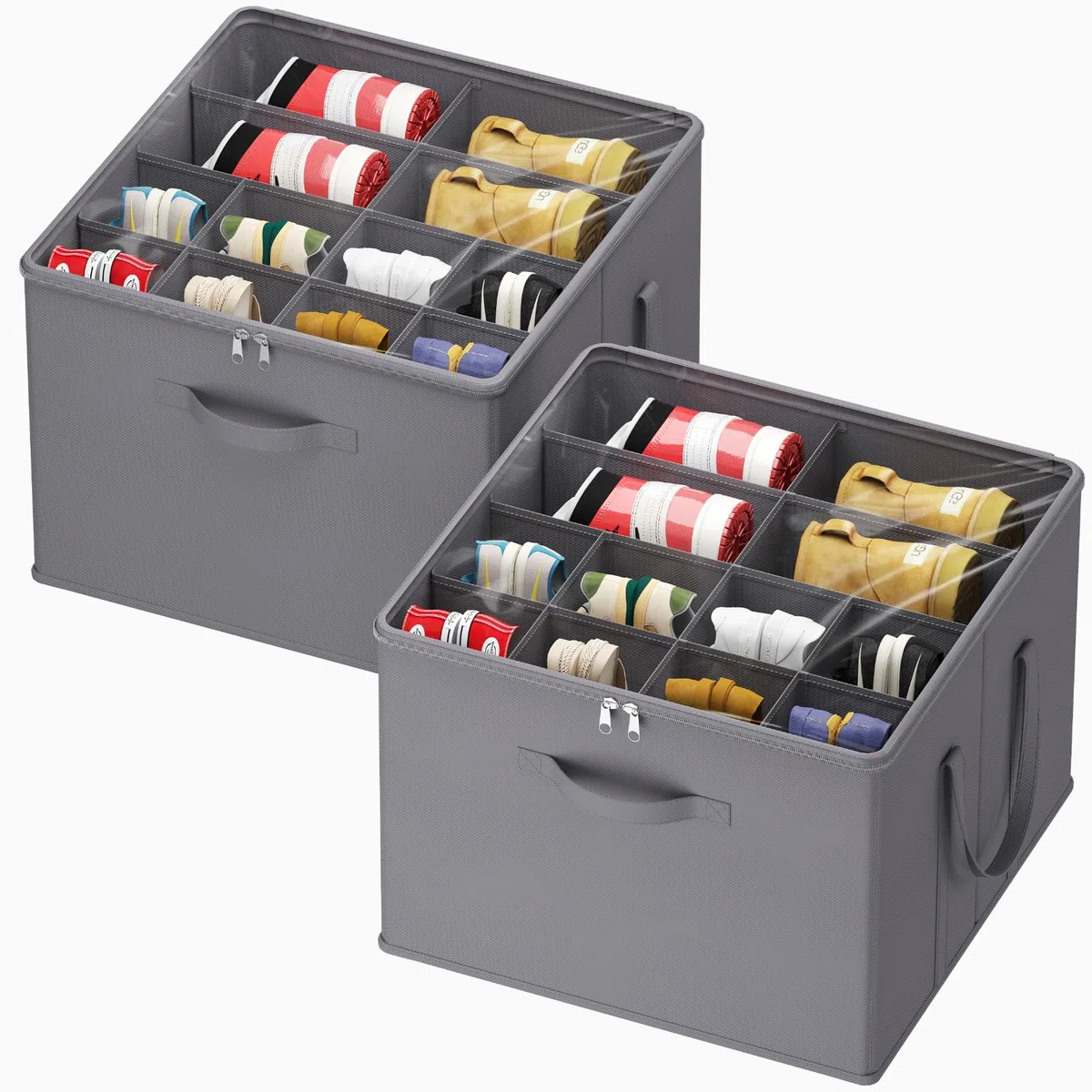 Lifewit Organizador Zapatos para Armario, Almacenaje de Zapatos para 12-16 Pares, Caja con Tapa Plegable con Cubierta, Shoe Organizer, Gris, Pack de 2 para 24-32 Pares