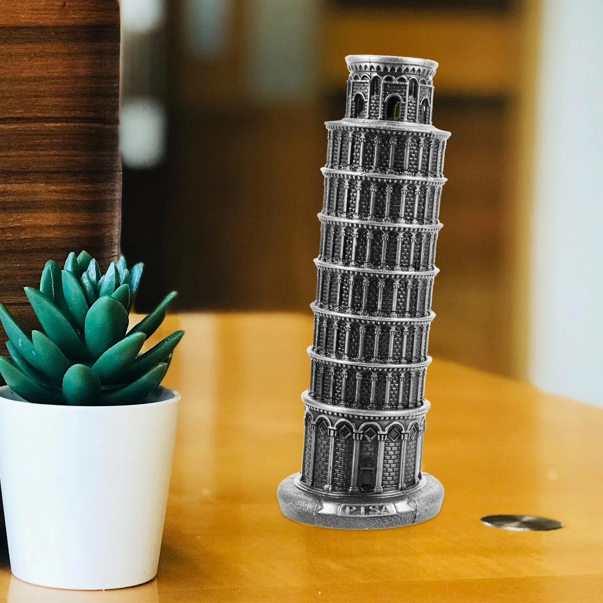Alipis Mini Maqueta Torre Inclinada de Pisa, Adorno Arquitectónico de Aleación de Zinc, Elaborado para Embellecimiento del Hogar y Oficina