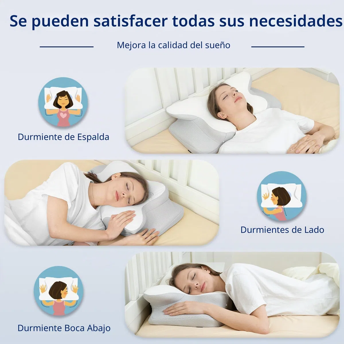 HOMCA Almohada Cervical de Espuma Viscoelastica, Almohada Ergonómica con Soporte para Cuello y Hombros, Almohadas para Dormir de Lado y de Espalda, Gris