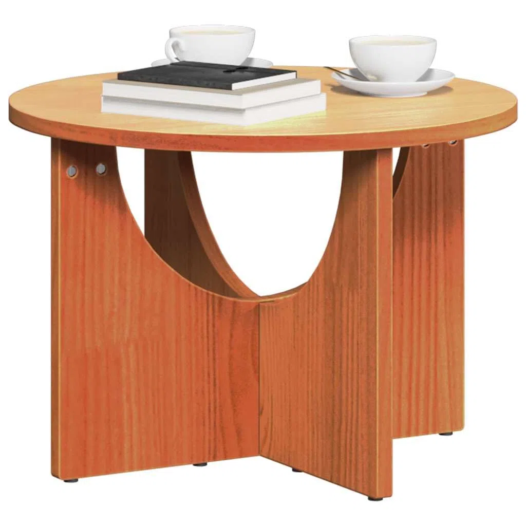 Mesa de centro redonda marrón cera de madera maciza de pino 50 x 50 x 35 cm, mesa de salón estable para bebidas y libros, mesa de sofá versátil para el hogar