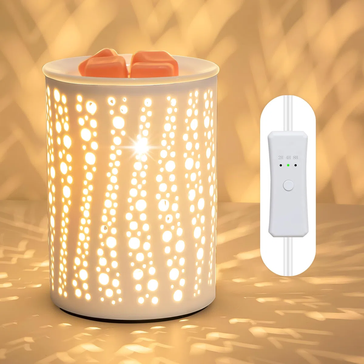 PALANCHY Quemador de aceite de cerámica con ajustes de temporizador de 2/4/8 horas | Calentador de cera con temporizador, calentador eléctrico de cera para aromaterapia perfumada en el hogar