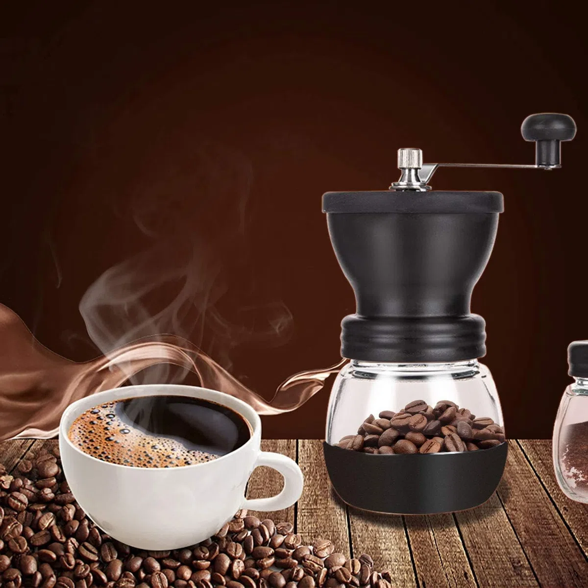 PARACITY Molinillo Cafe Manual con 2 Tarros de Cristal (325 ml cada uno),Molinillo Café con Núcleo de Molienda de Cerámica, Mmolinillo Café Manual/Portátil con Cepillo/Cuchara Para